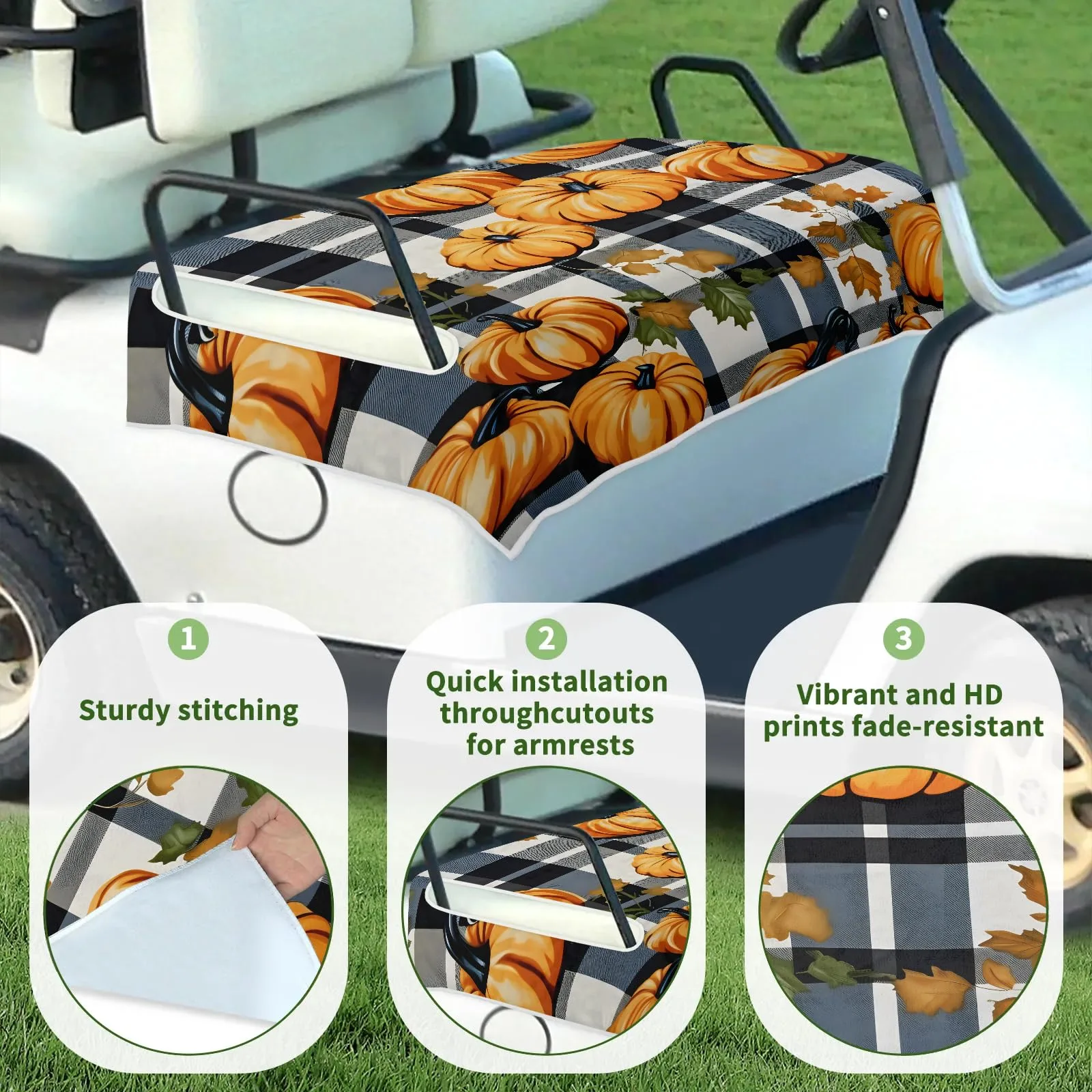 Tiveruda Pumpkin Plaid Universal 2-Person Golf Cart Seat Cover 51" x 31" image 3