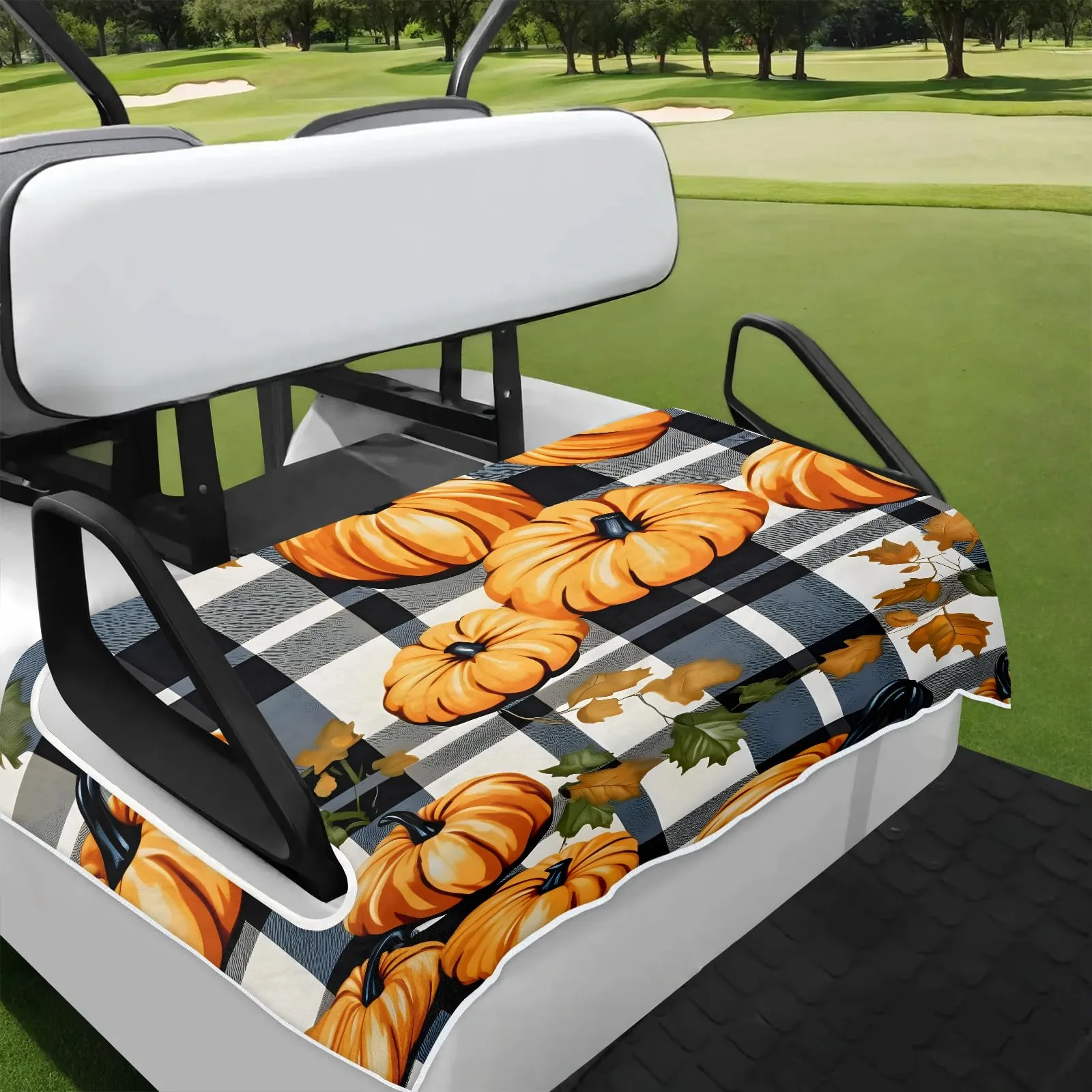 Tiveruda Pumpkin Plaid Universal 2-Person Golf Cart Seat Cover 51" x 31"