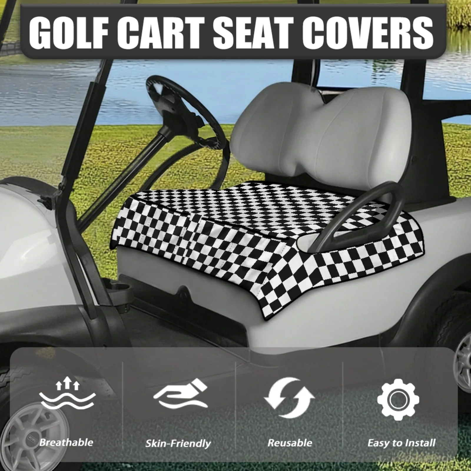 Generic Black & White Checkered Universal Golf Cart Seat Cover 856753 image 2