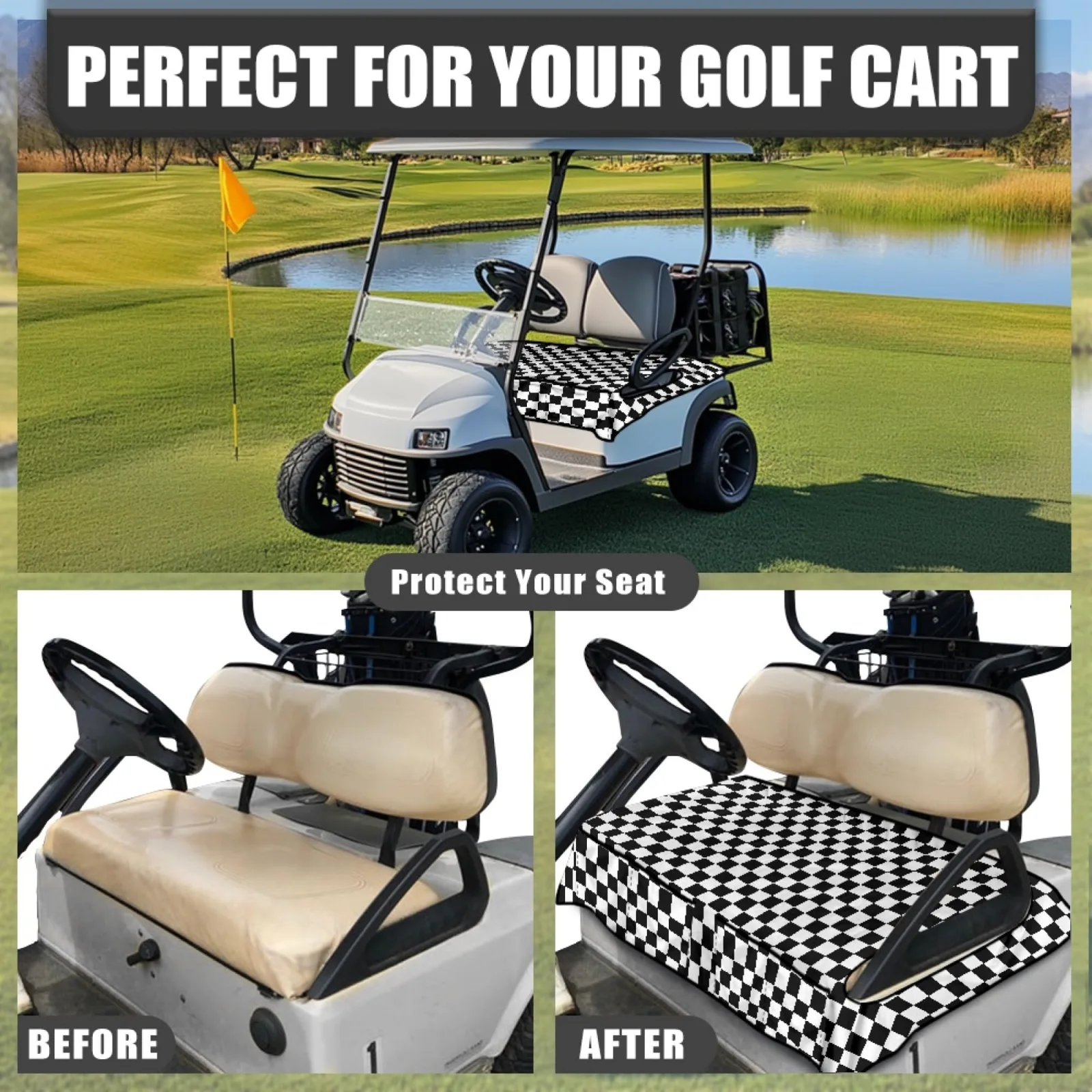 Generic Black & White Checkered Universal Golf Cart Seat Cover 856753 image 3