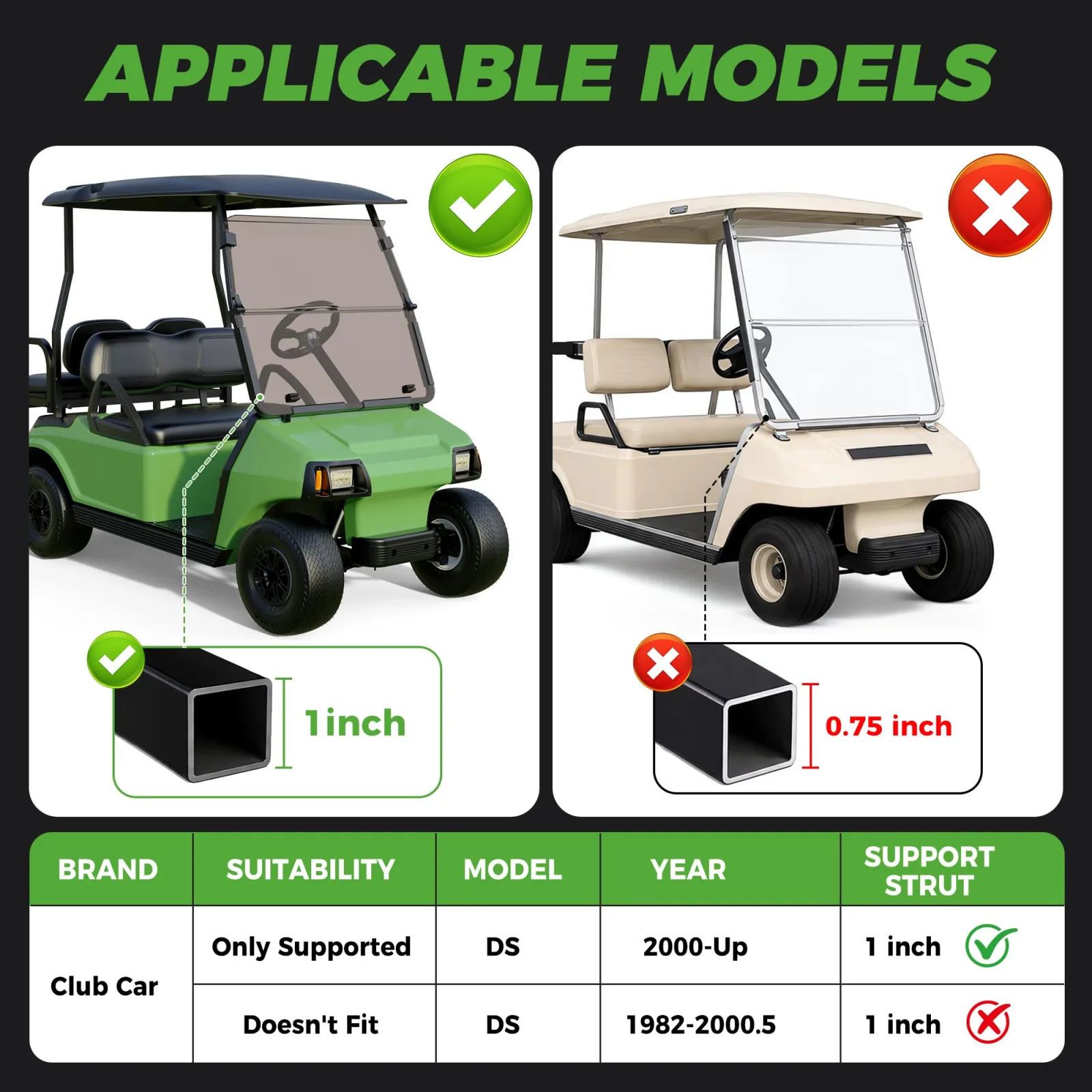 10L0L Foldable Windshield for Club Car DS 2000-Up image 2