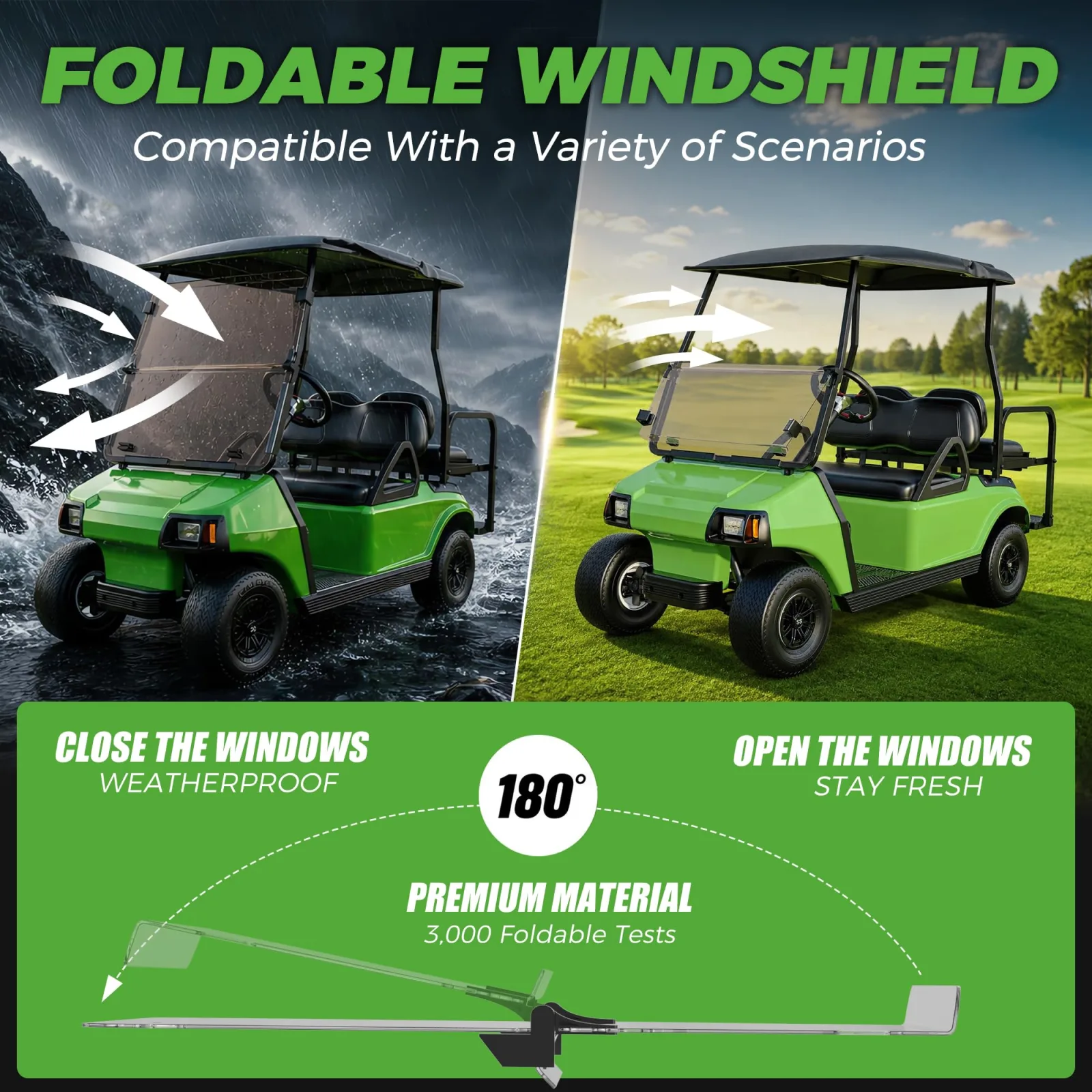 10L0L Foldable Windshield for Club Car DS 2000-Up image 3