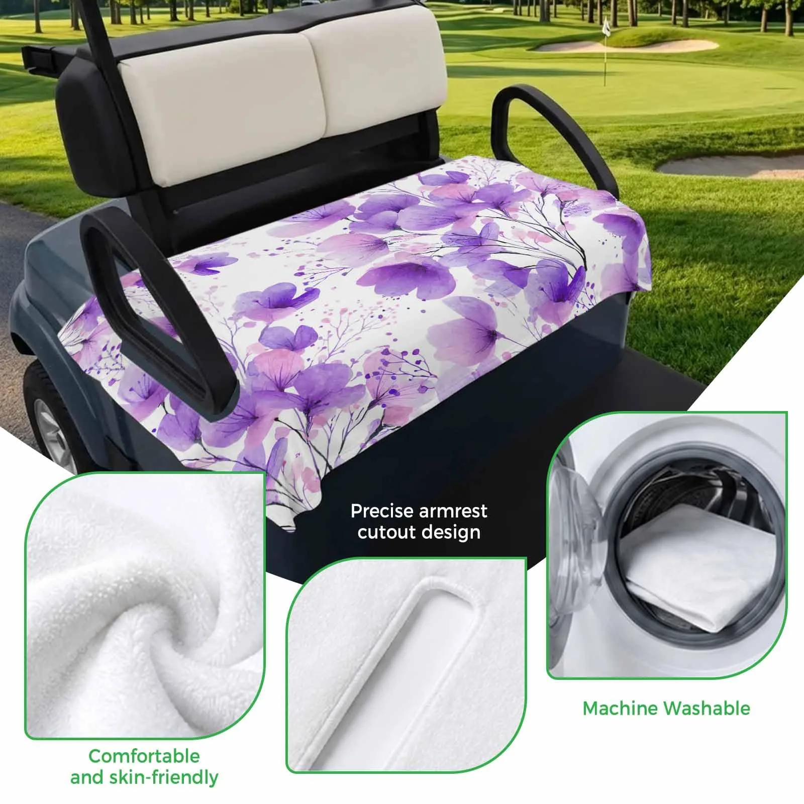 DecorLovee Purple Floral Golf Cart Seat Cover 51 x 31 in image 4