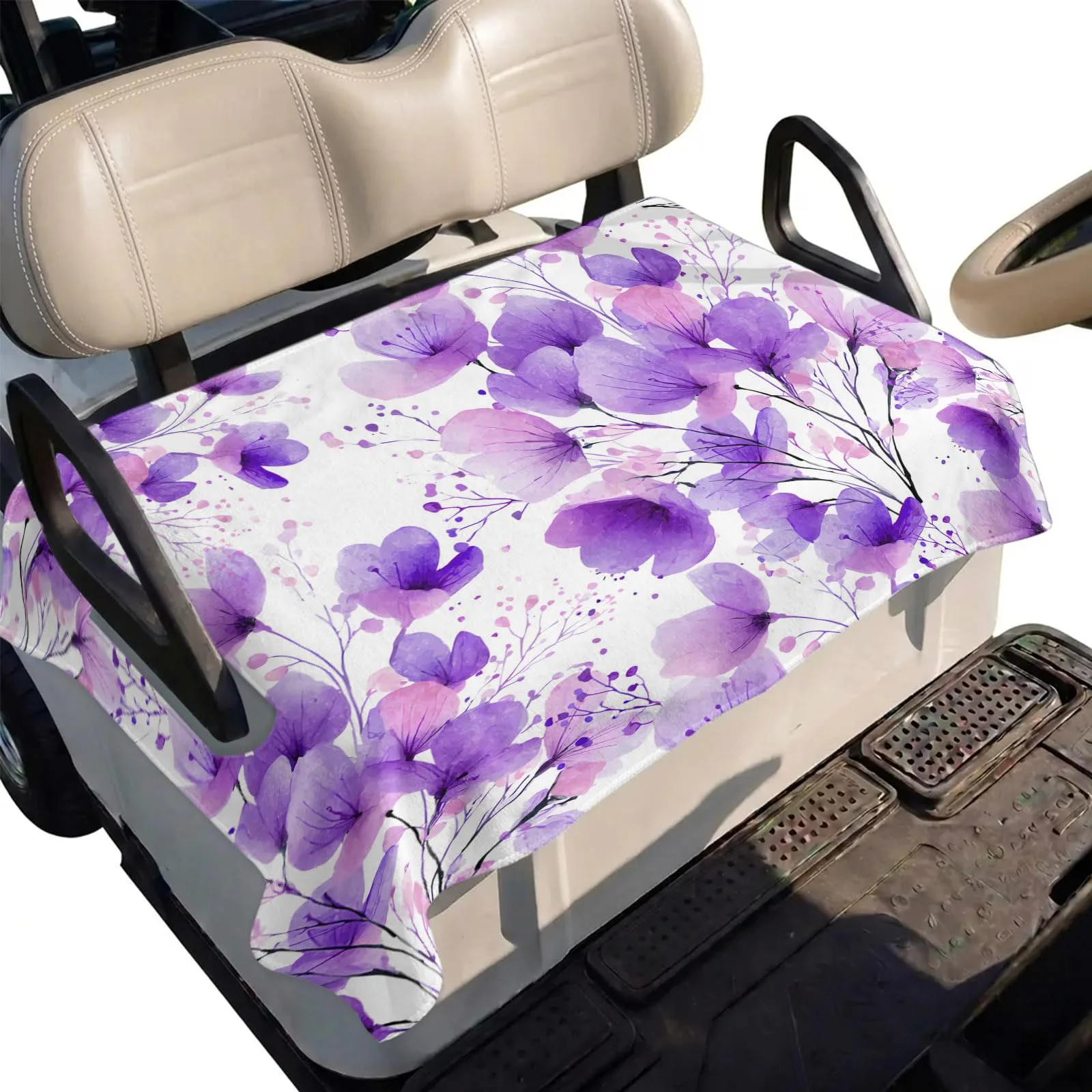 DecorLovee Purple Floral Golf Cart Seat Cover 51 x 31 in