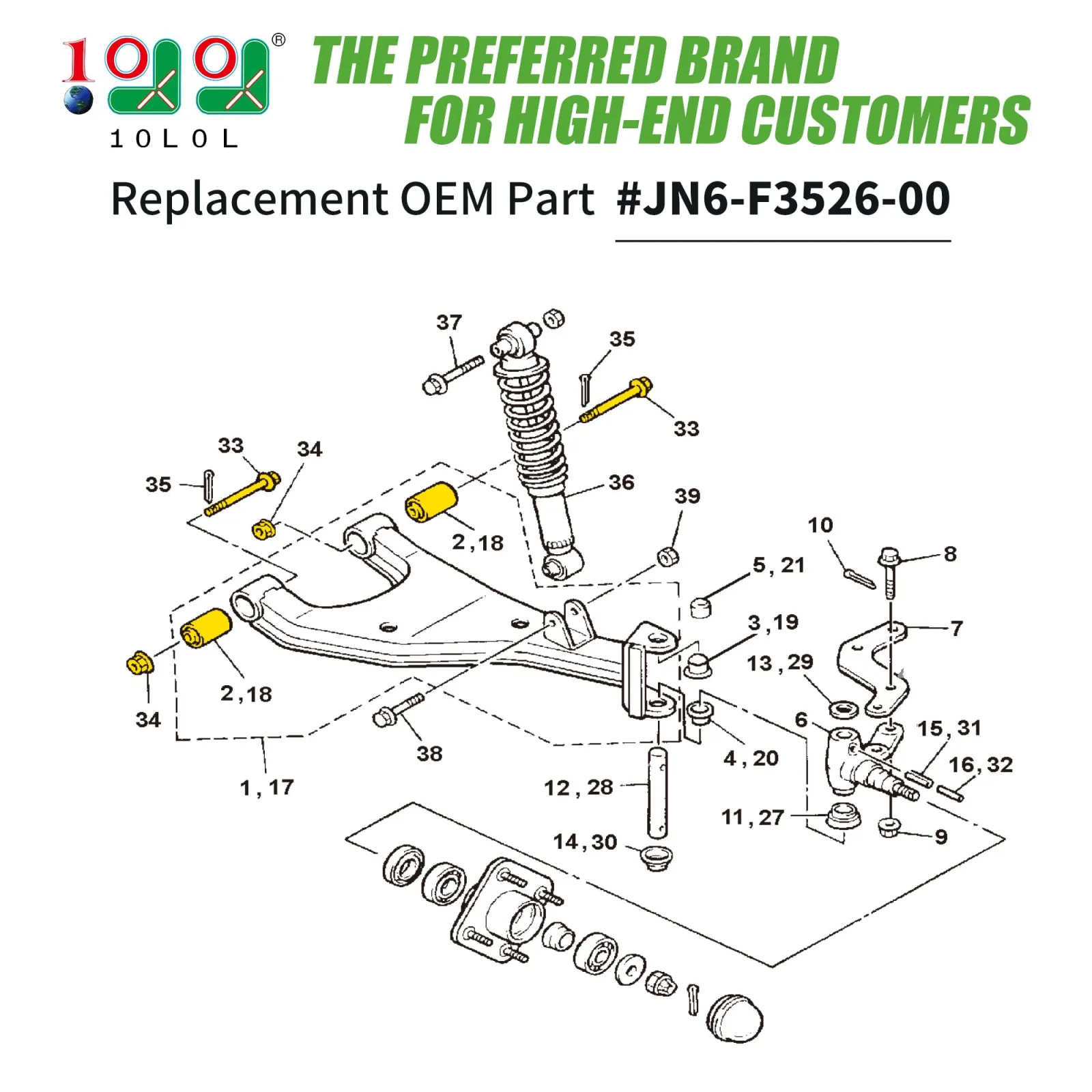 10L0L Front Lower Control Arm Bushings for Yamaha G2-G21 image 2