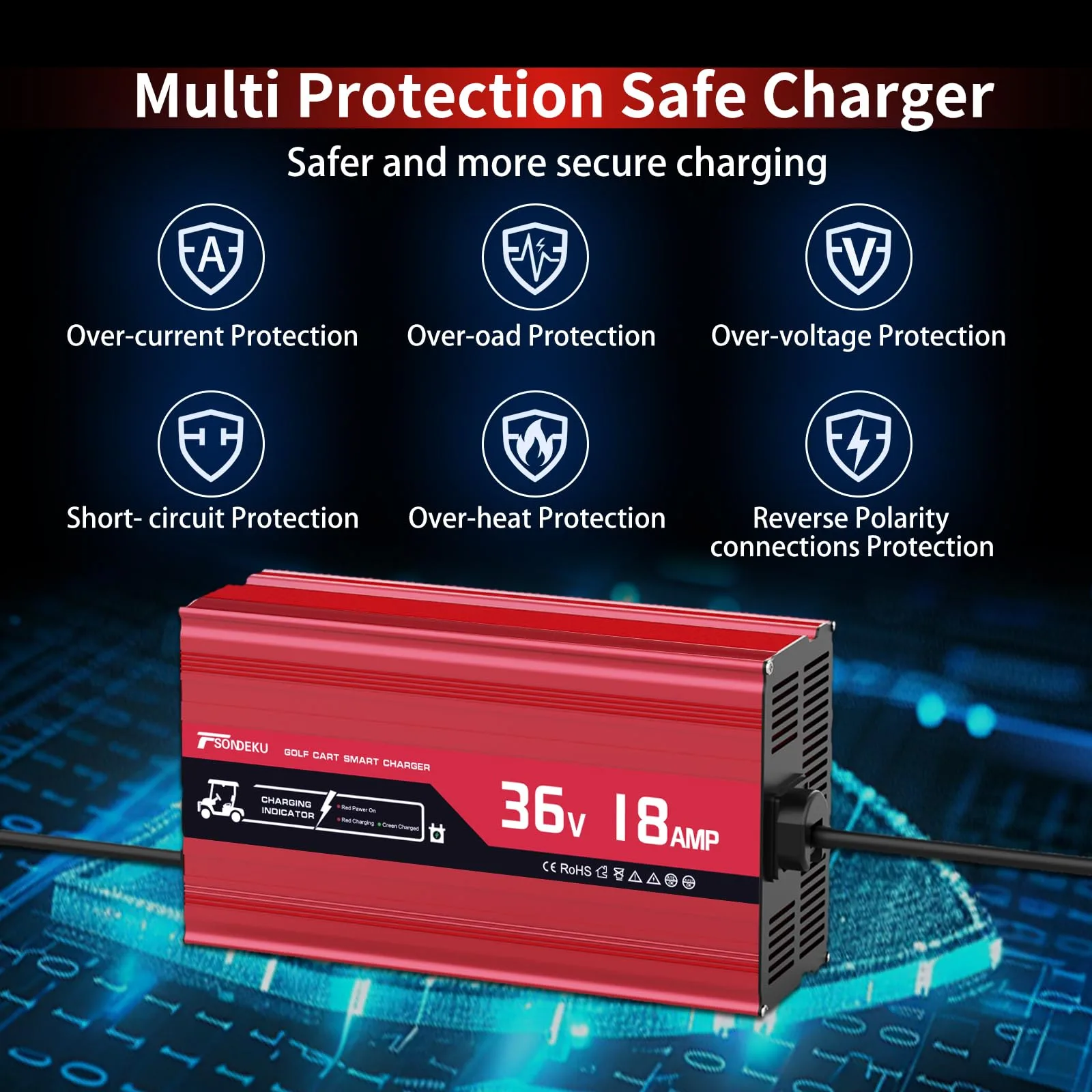 TSONDEKU 36V 18A Golf Cart Battery Charger TD-900R3615 image 2