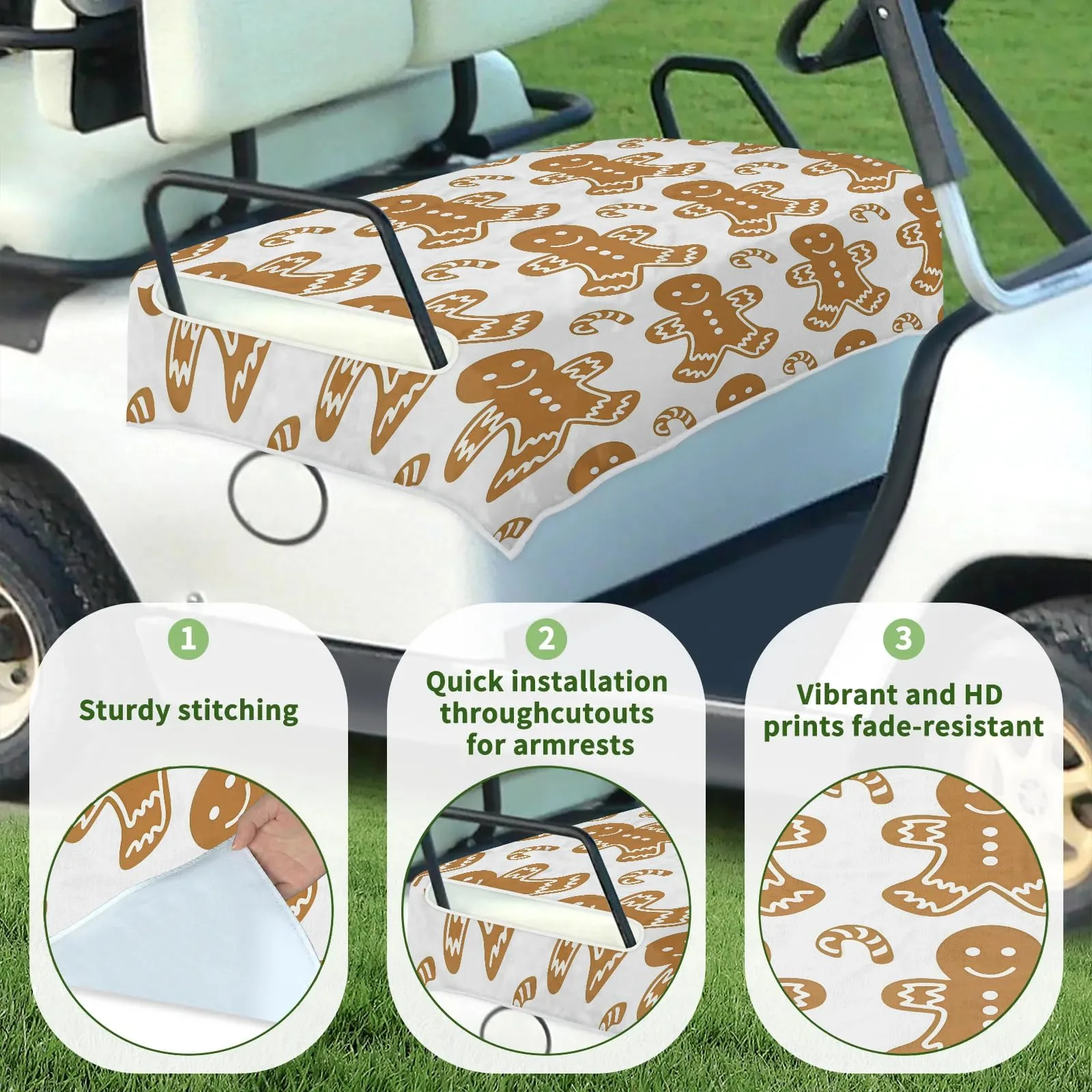 Tiveruda Gingerbread Golf Cart Seat Cover, 51 x 31 in image 3