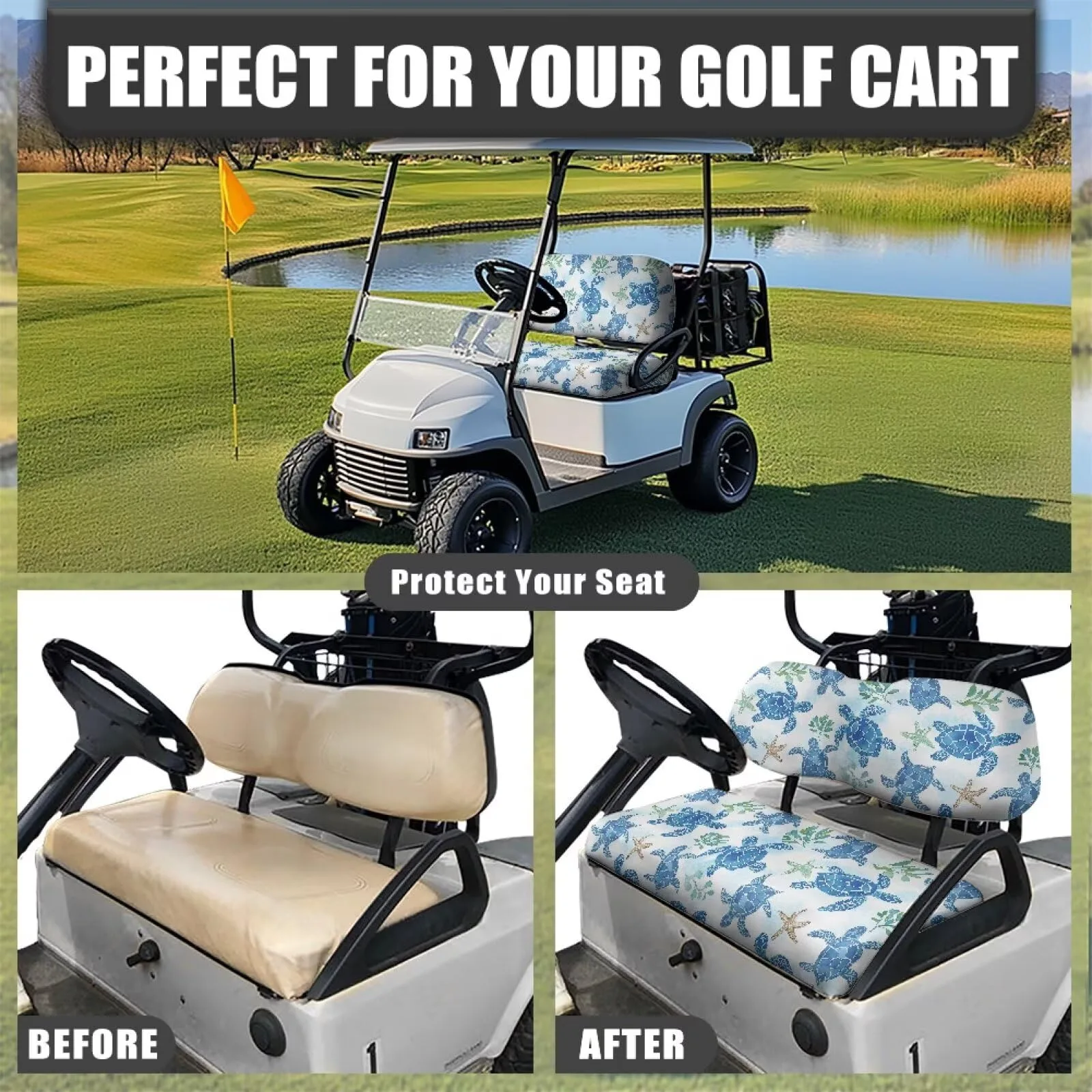 Quidrwyo Sea Turtle Starfish Golf Cart Seat Cover Set image 4
