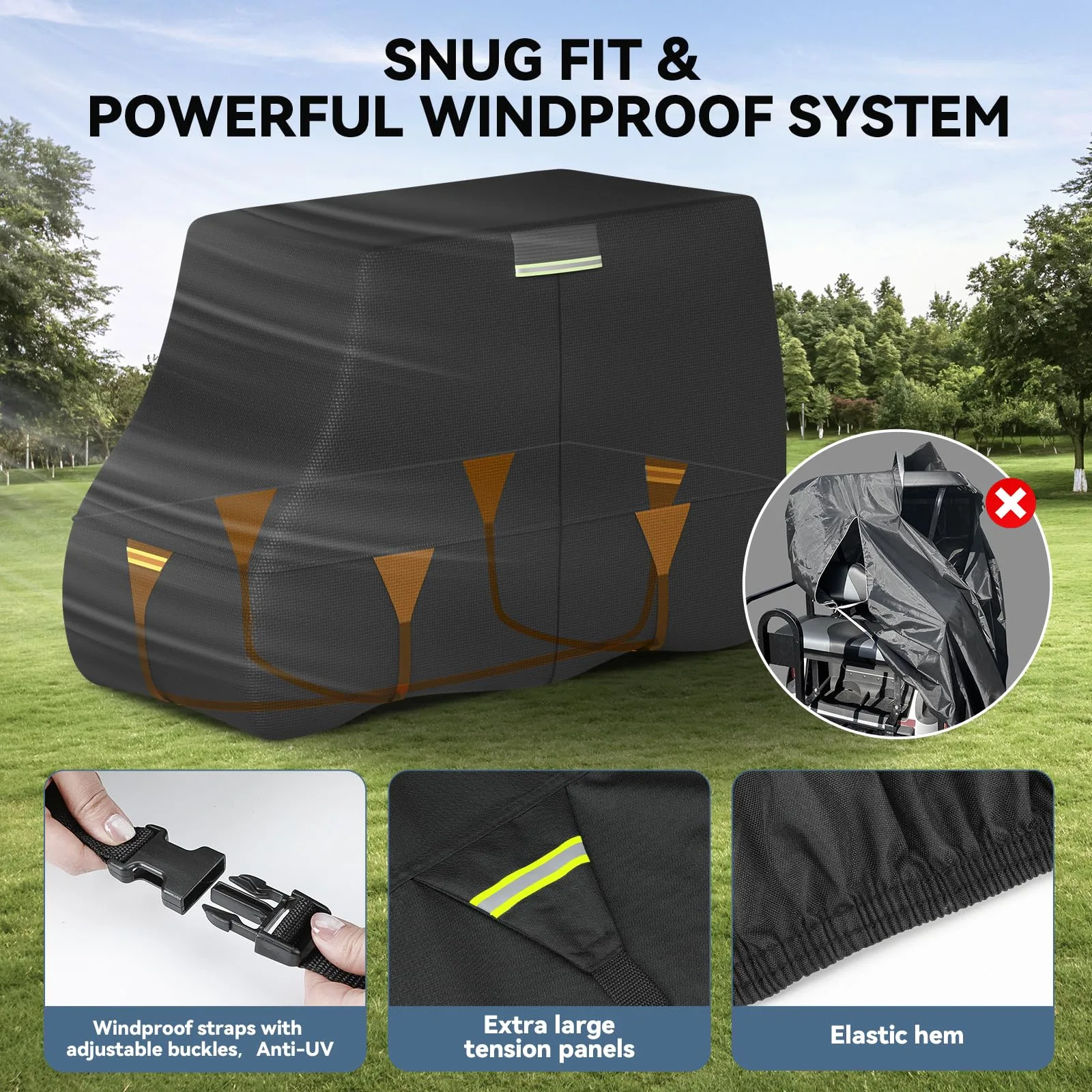 Tuszom 1200D Waterproof 2‑Passenger Golf Cart Cover – GOLF001B-1 image 3