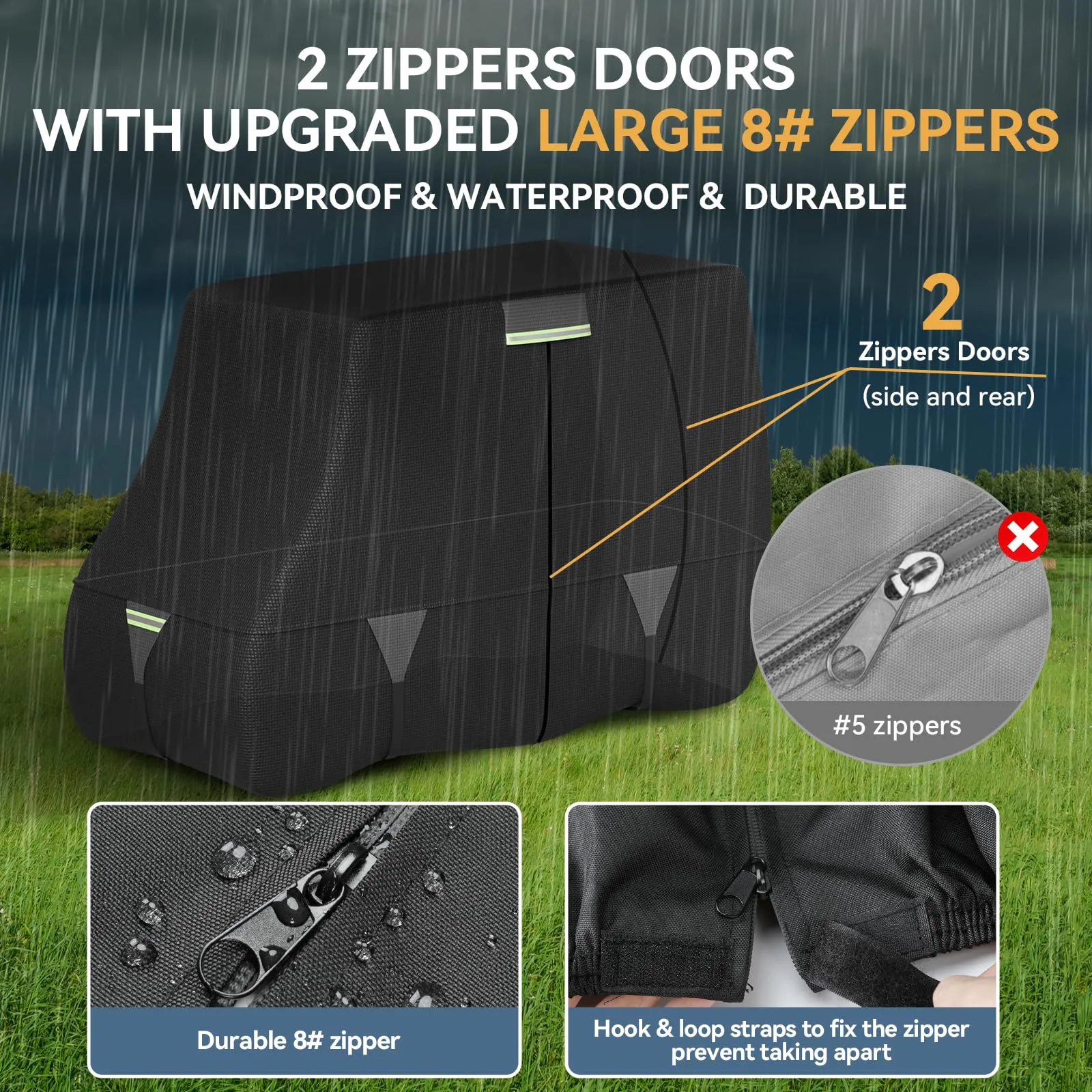 Tuszom 1200D Waterproof 2‑Passenger Golf Cart Cover – GOLF001B-1 image 4