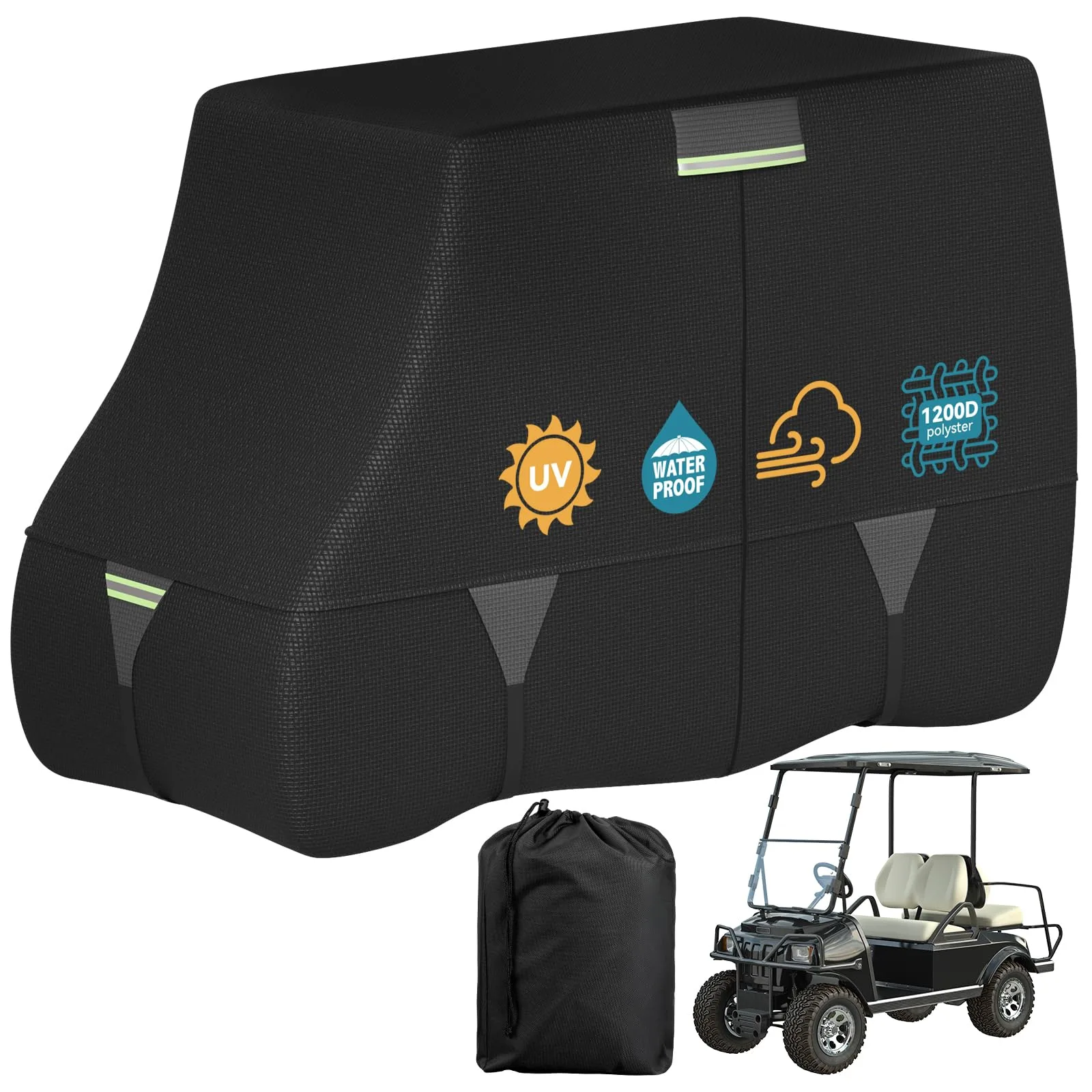 Tuszom 1200D Waterproof 2‑Passenger Golf Cart Cover – GOLF001B-1