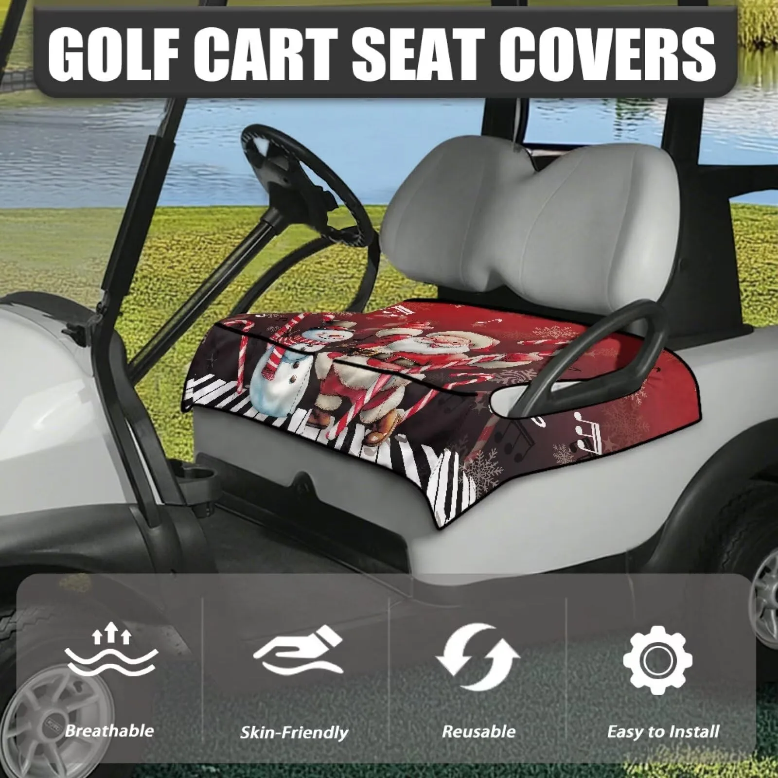 Tuoxiukan Golf Cart Seat Towel Cover with Pockets — Santa Claus Snowman image 2