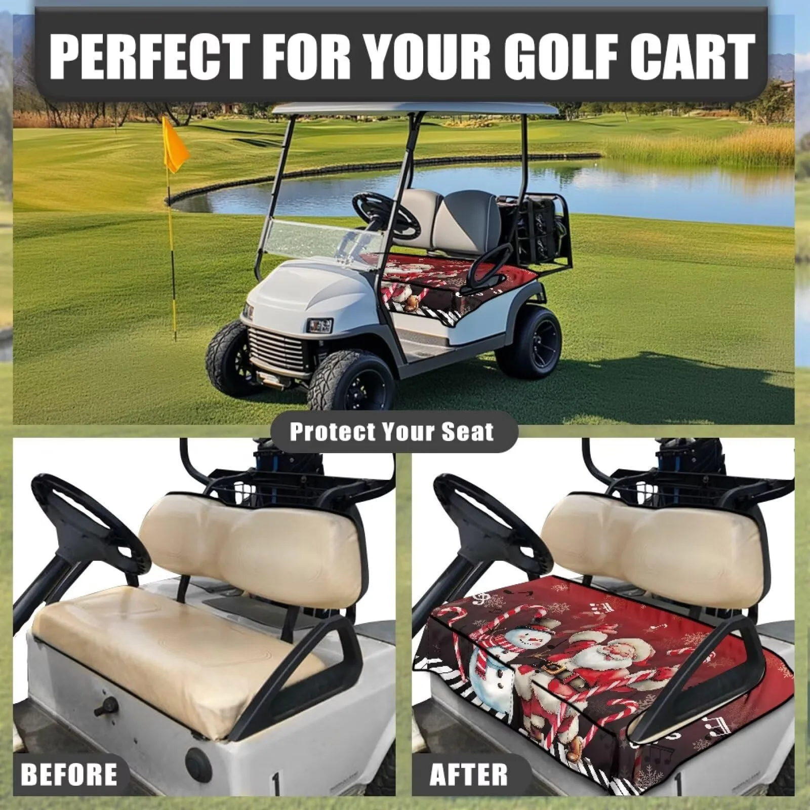 Tuoxiukan Golf Cart Seat Towel Cover with Pockets — Santa Claus Snowman image 3