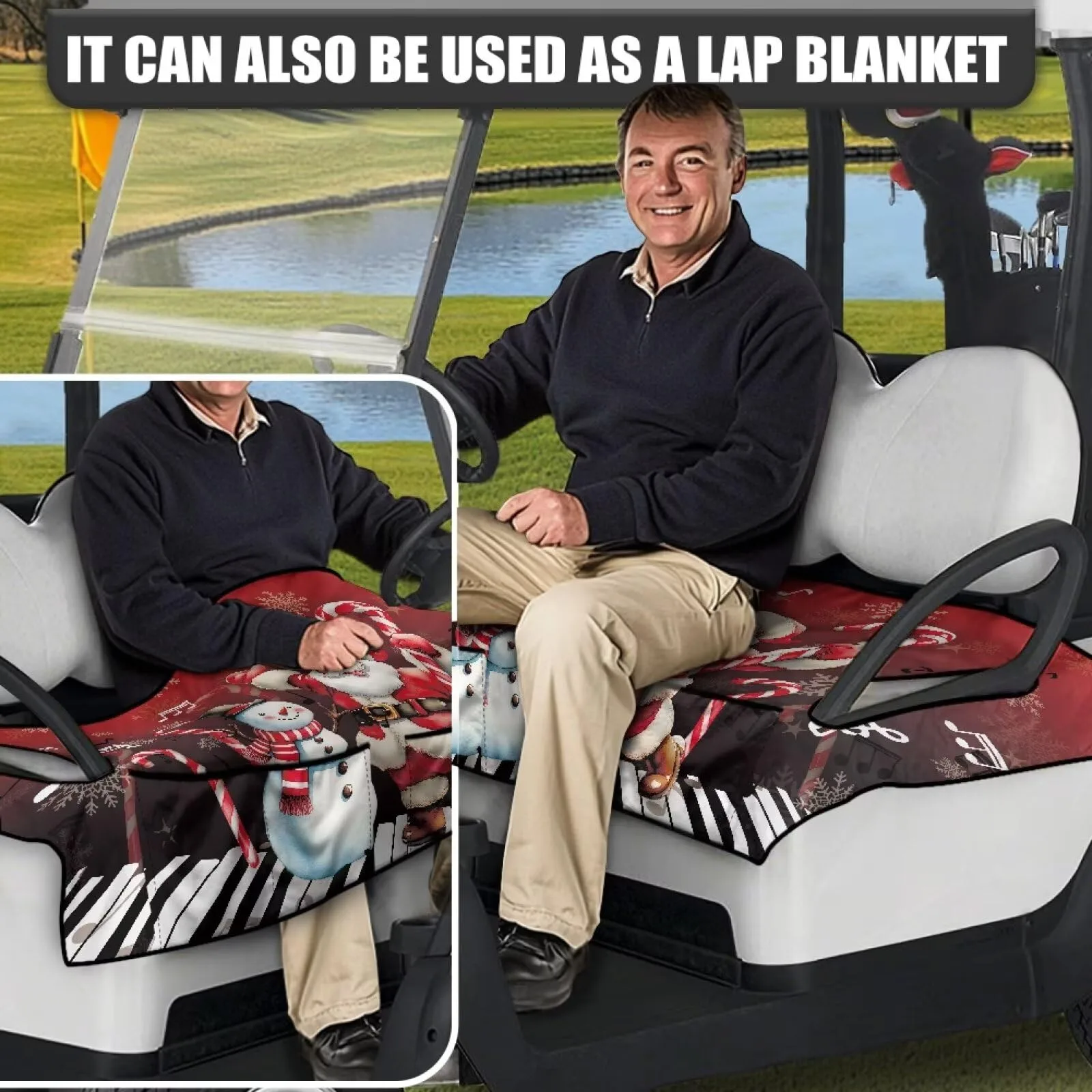 Tuoxiukan Golf Cart Seat Towel Cover with Pockets — Santa Claus Snowman image 4