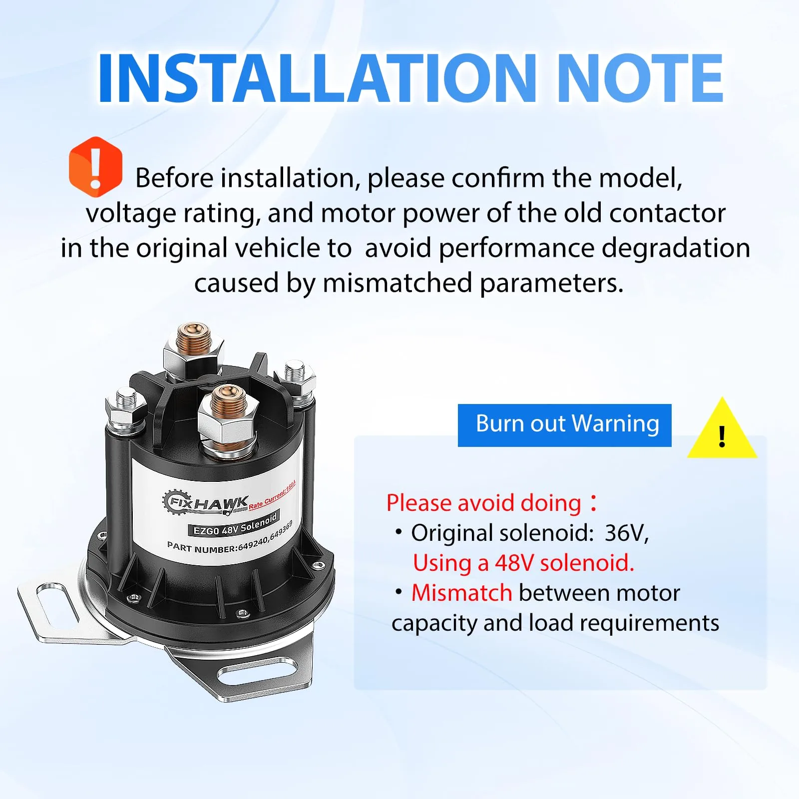 FIXHAWK 48V 150A Solenoid for E-Z-GO RXV Golf Carts image 2