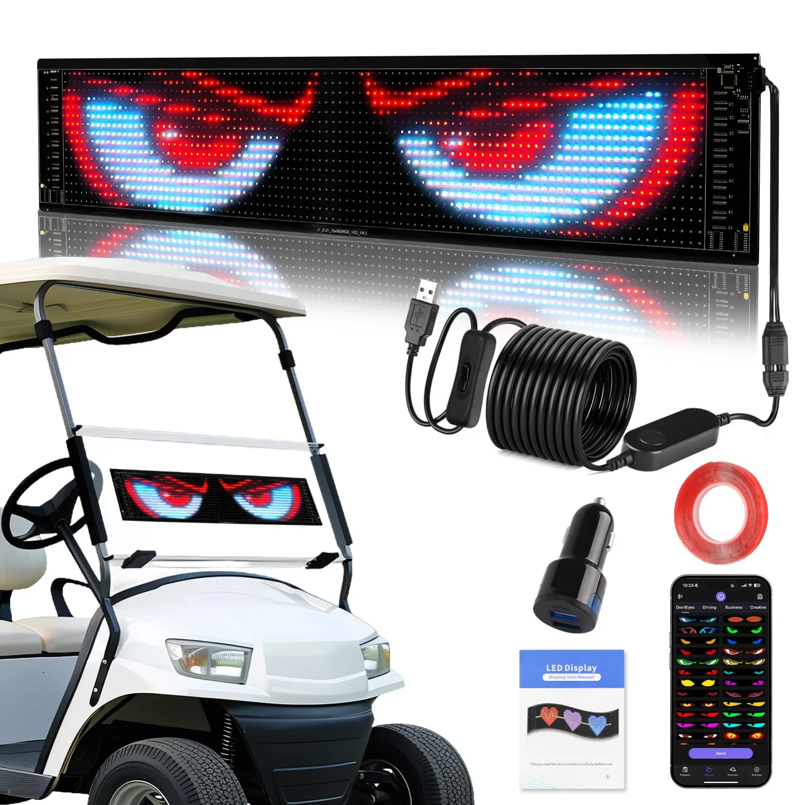 TRINKA GCLED001 Programmable LED Devil Eyes Strip for Golf Cart Windshield