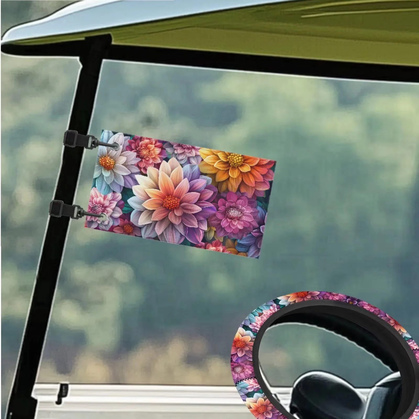 INSTANTARTS Golf Cart Seat and Steering Wheel Cover Set image 3
