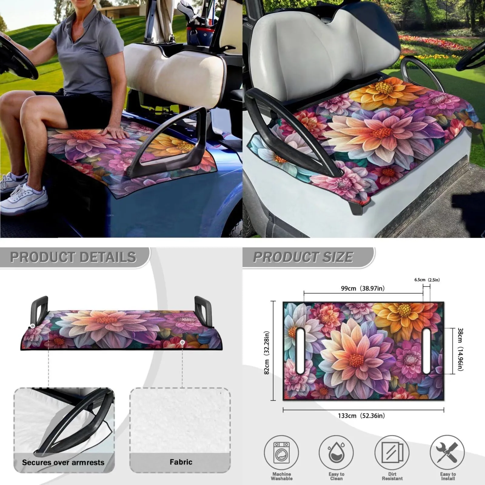 INSTANTARTS Golf Cart Seat and Steering Wheel Cover Set image 4