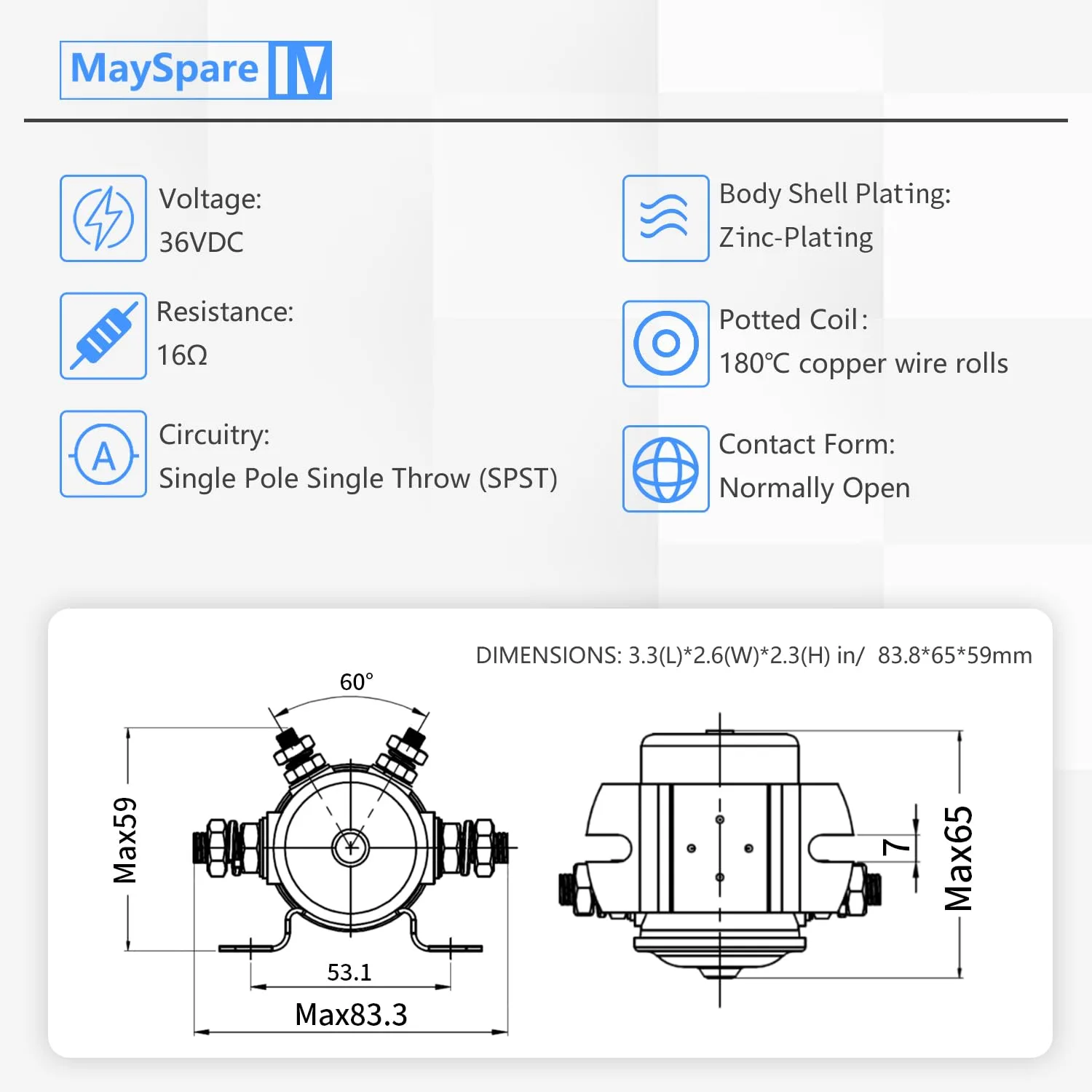 MaySpare 36V Solenoid for E-Z-GO and Yamaha G2 Golf Carts image 2