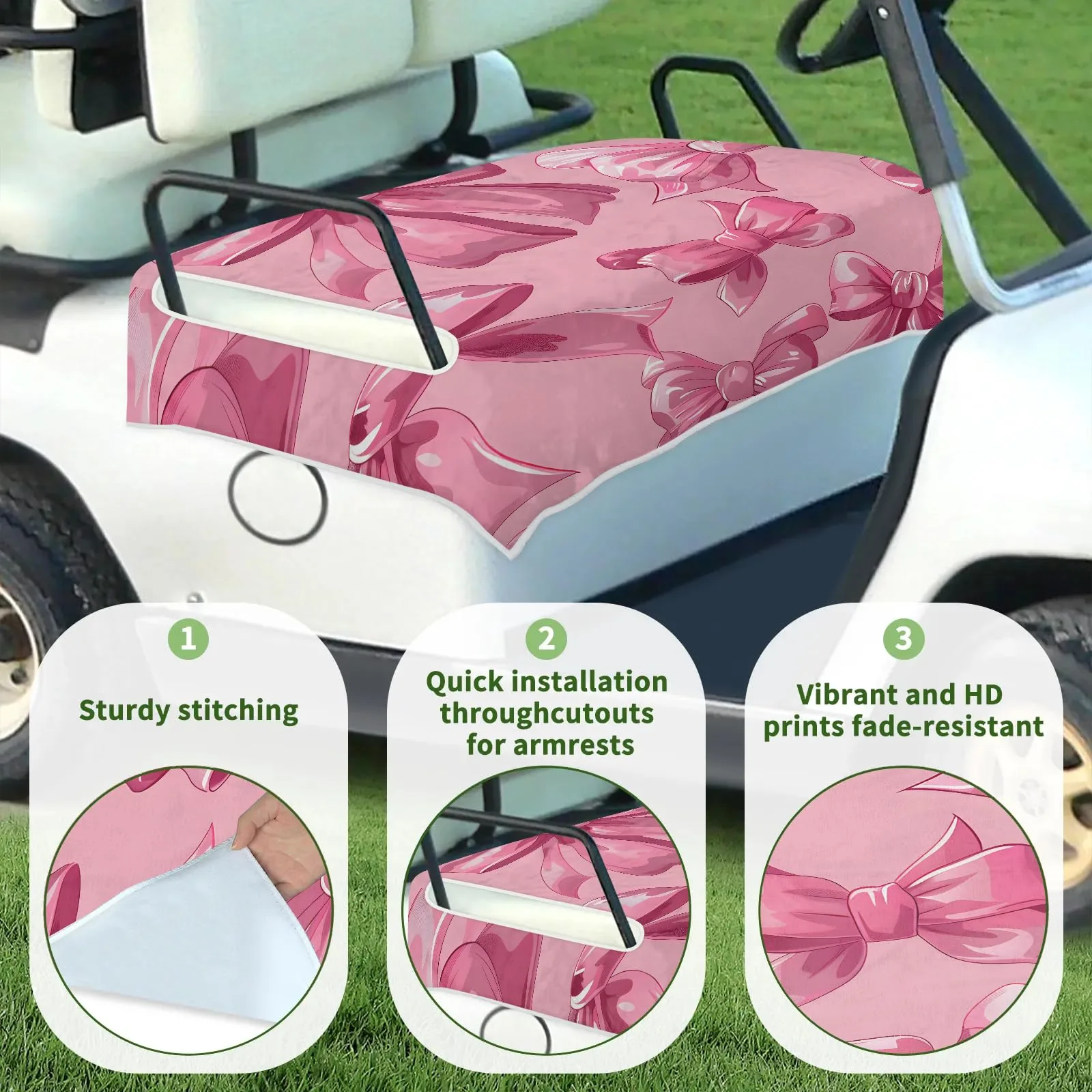 Tiveruda Pink Bow Golf Cart Seat Cover, 51 x 31 in image 3