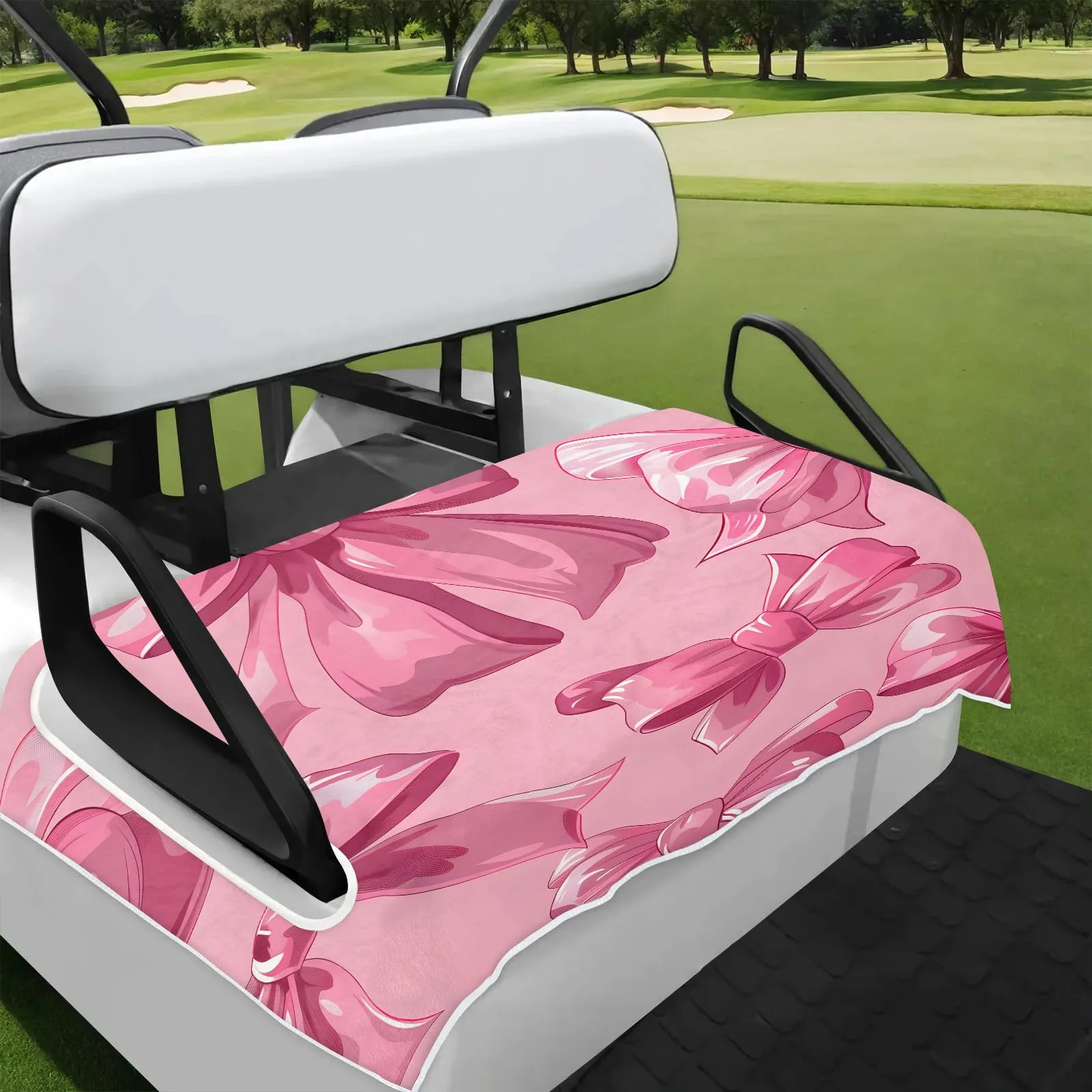 Tiveruda Pink Bow Golf Cart Seat Cover, 51 x 31 in