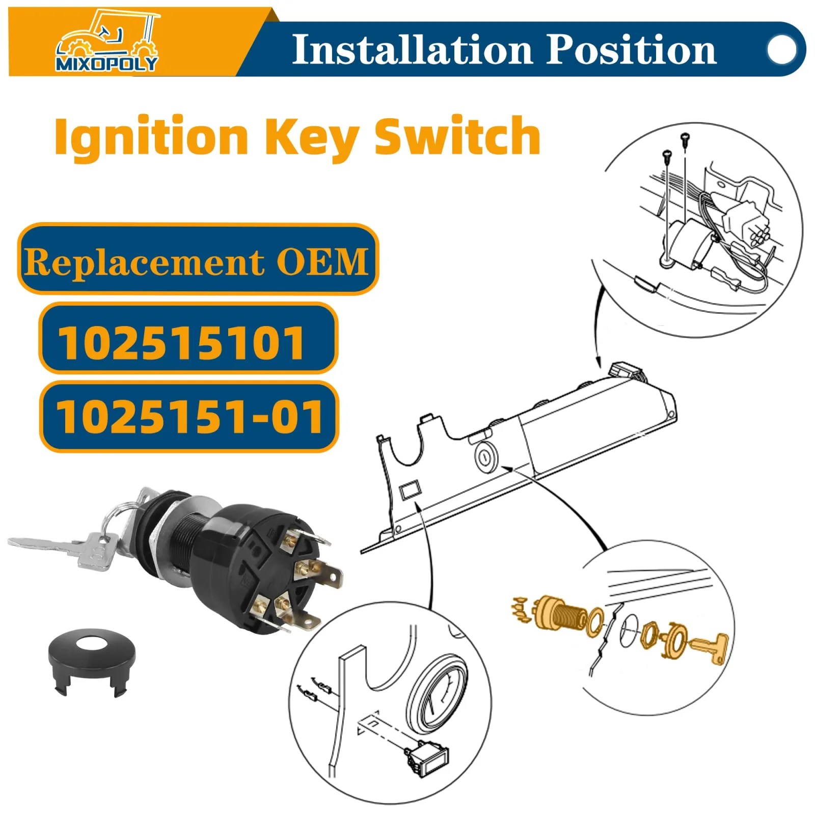 Mixopoly Ignition Key Switch for Club Car Precedent & Onward 102515101 image 2