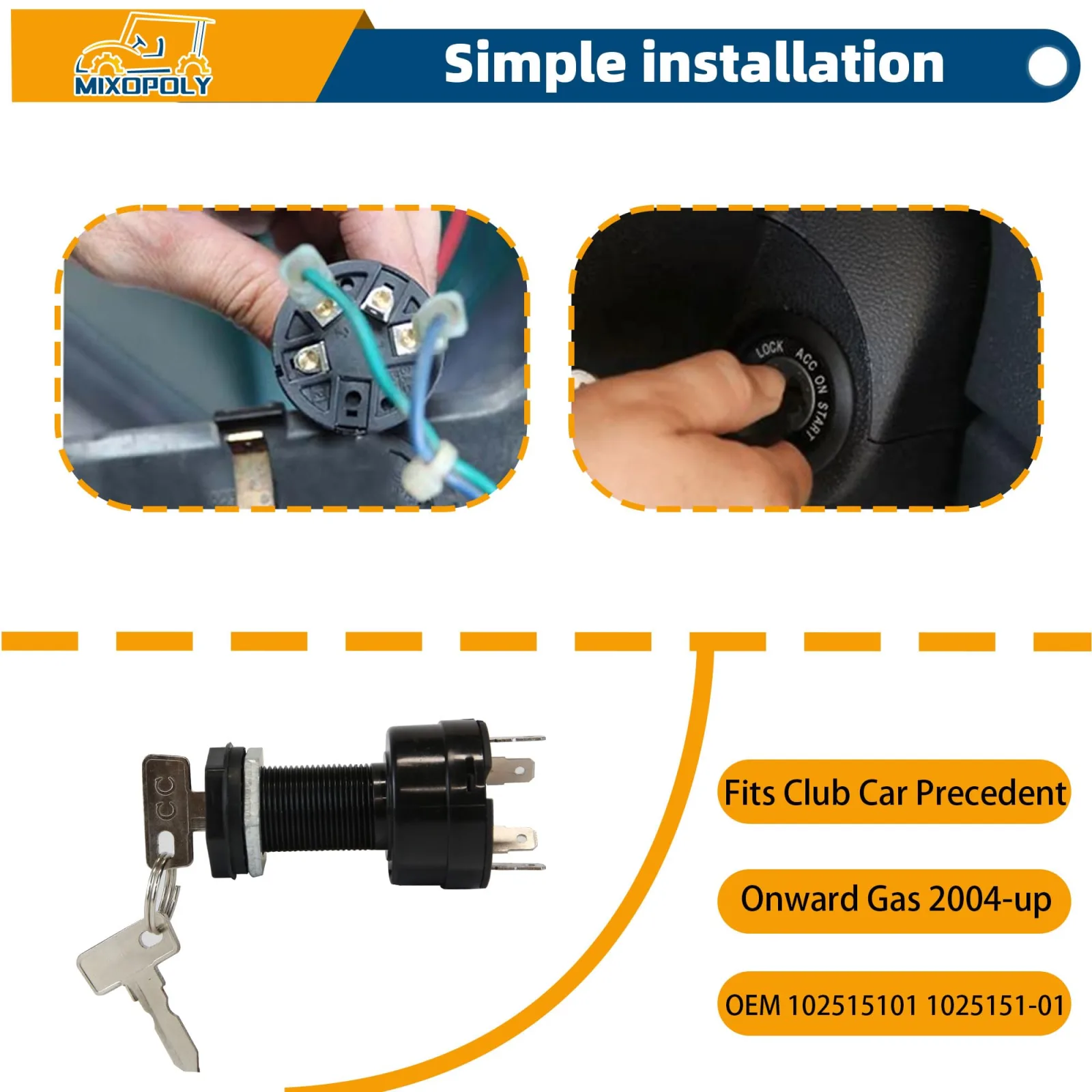 Mixopoly Ignition Key Switch for Club Car Precedent & Onward 102515101 image 4