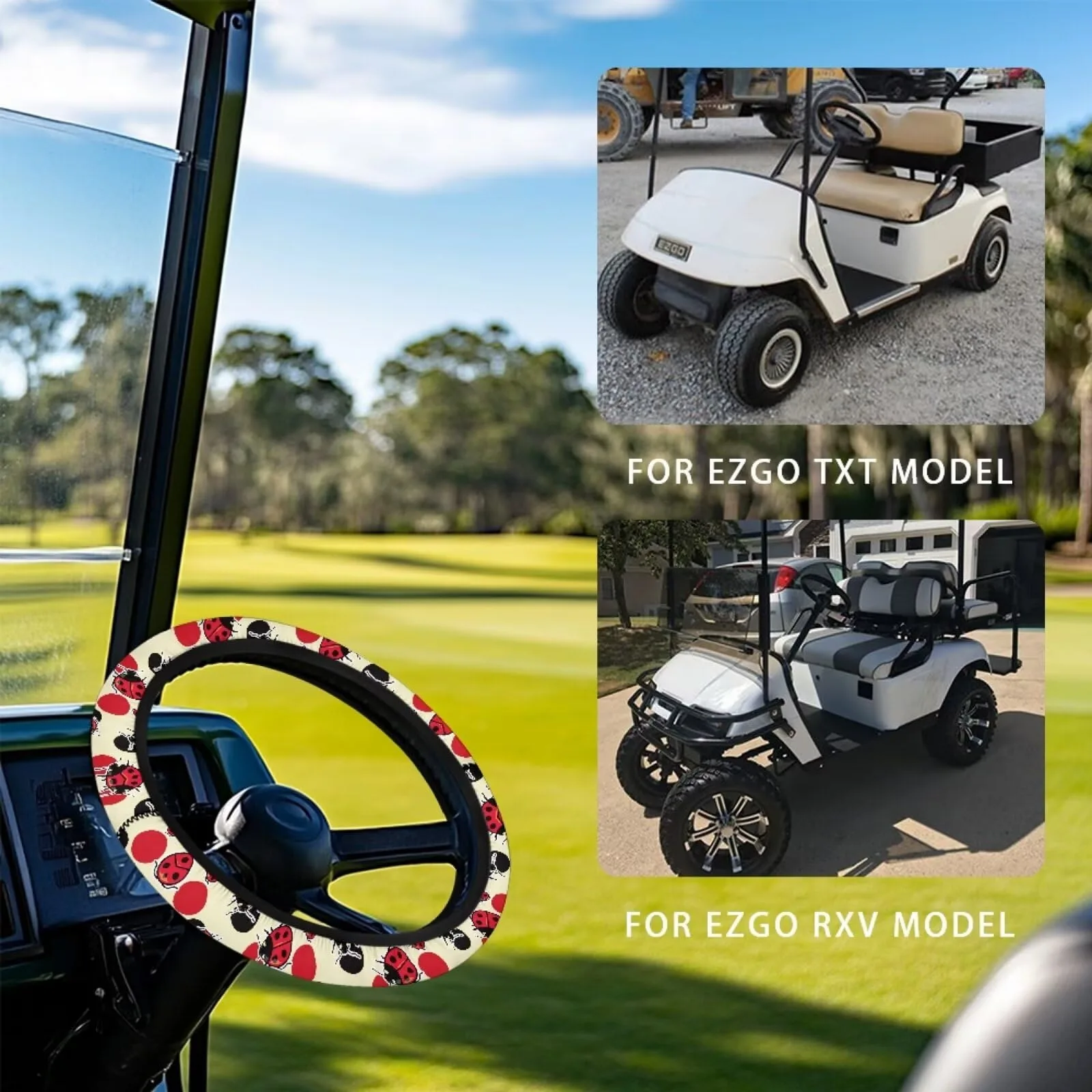 Knextrepoy Ladybug Print 13.5" Golf Cart Steering Wheel Cover image 3