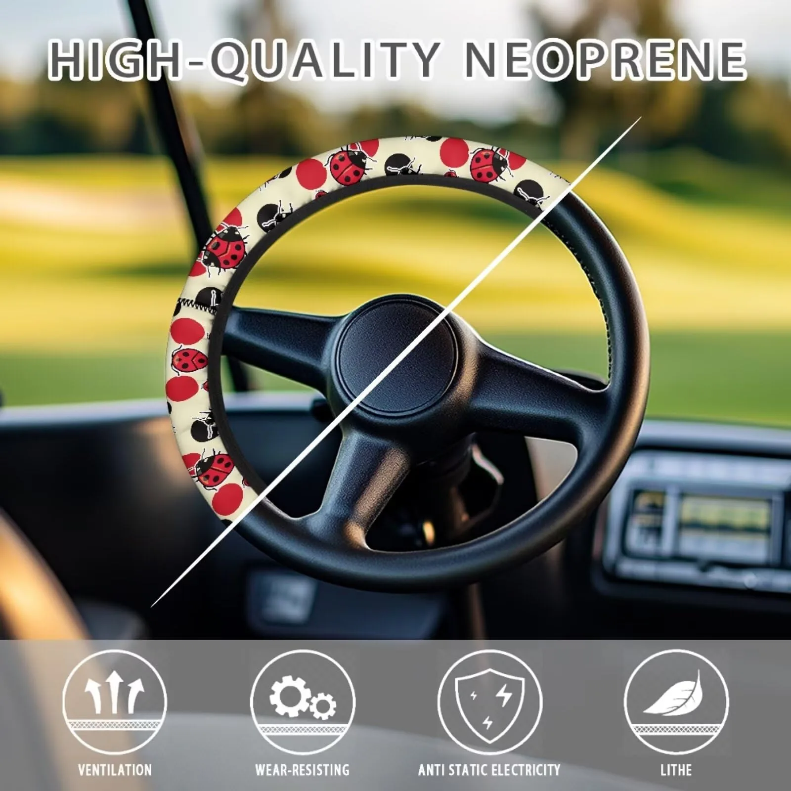 Knextrepoy Ladybug Print 13.5" Golf Cart Steering Wheel Cover image 4
