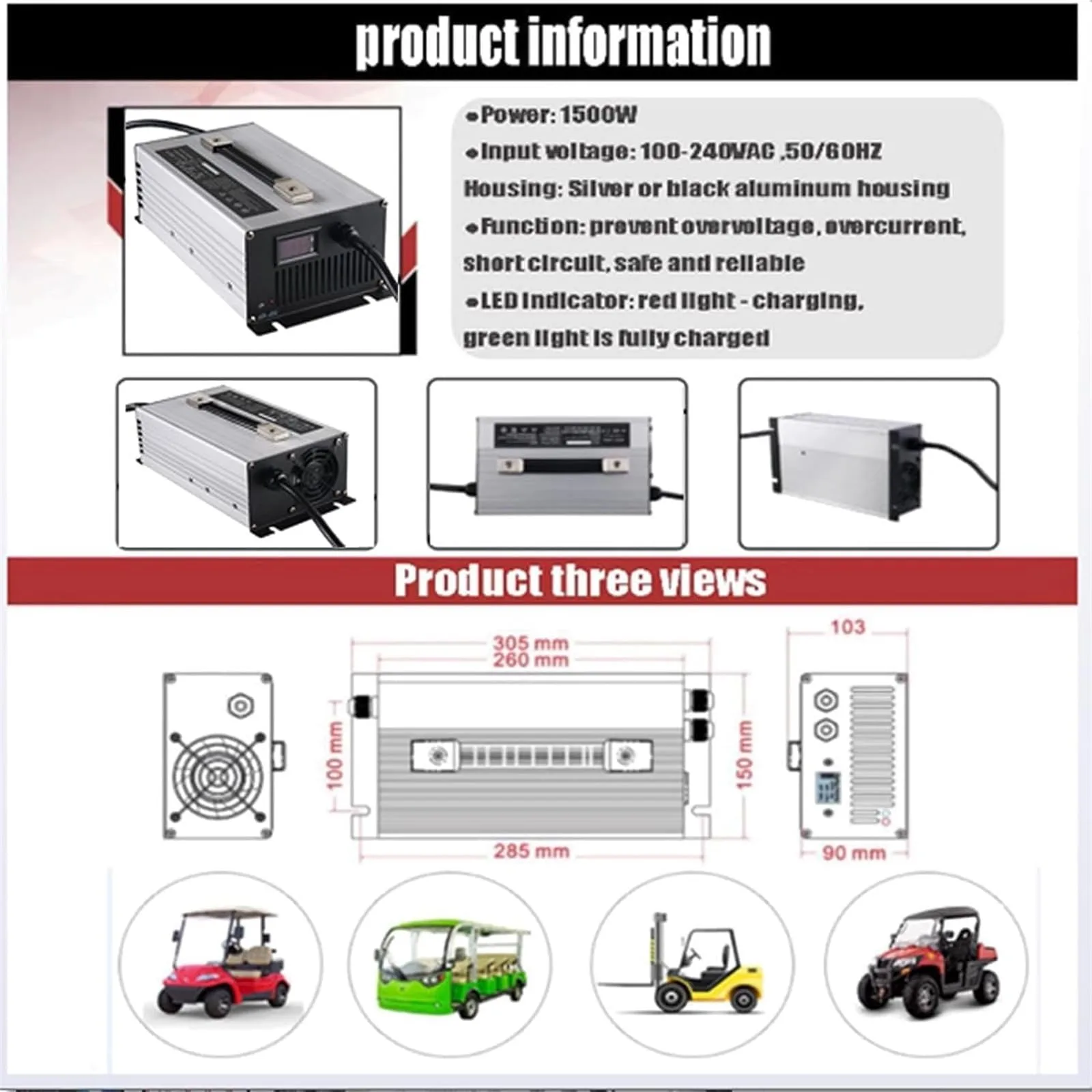YAAGOLO 1500W Battery Charger for E-Z-GO RXV and TXT image 3