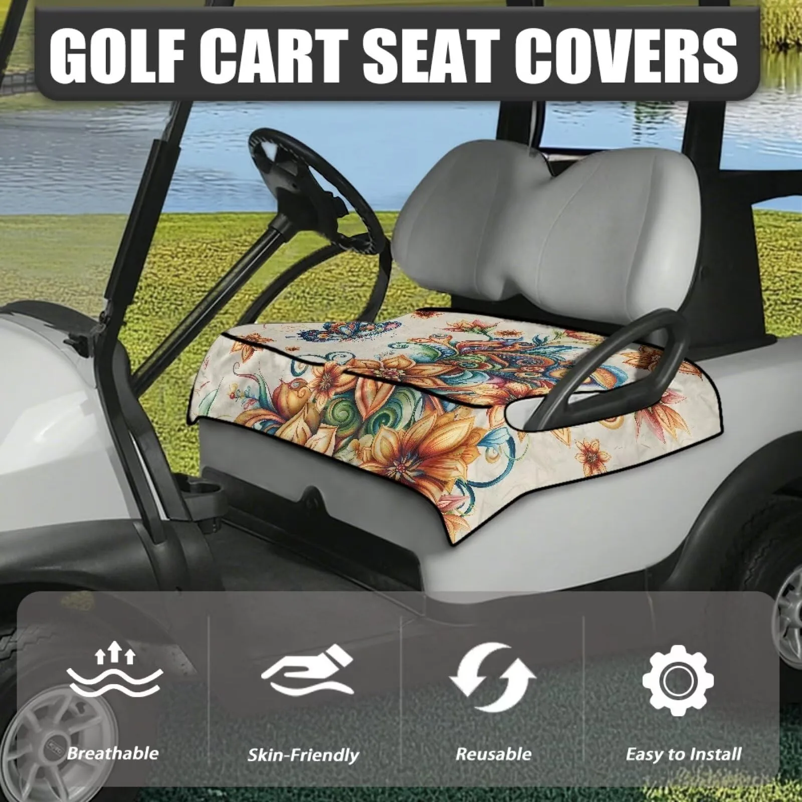 Tomeusey Golf Cart Seat Cover with 4 Pockets image 2