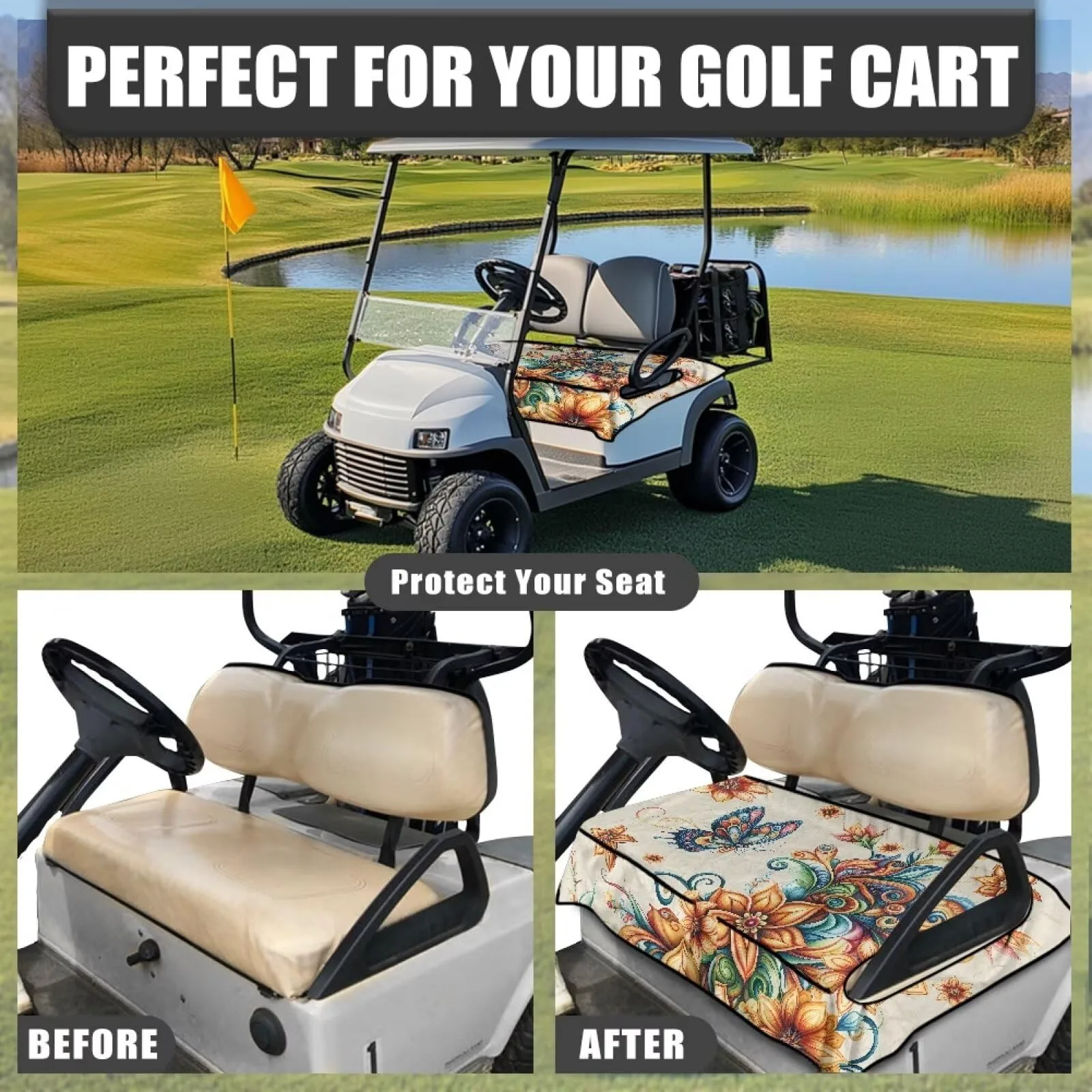 Tomeusey Golf Cart Seat Cover with 4 Pockets image 3