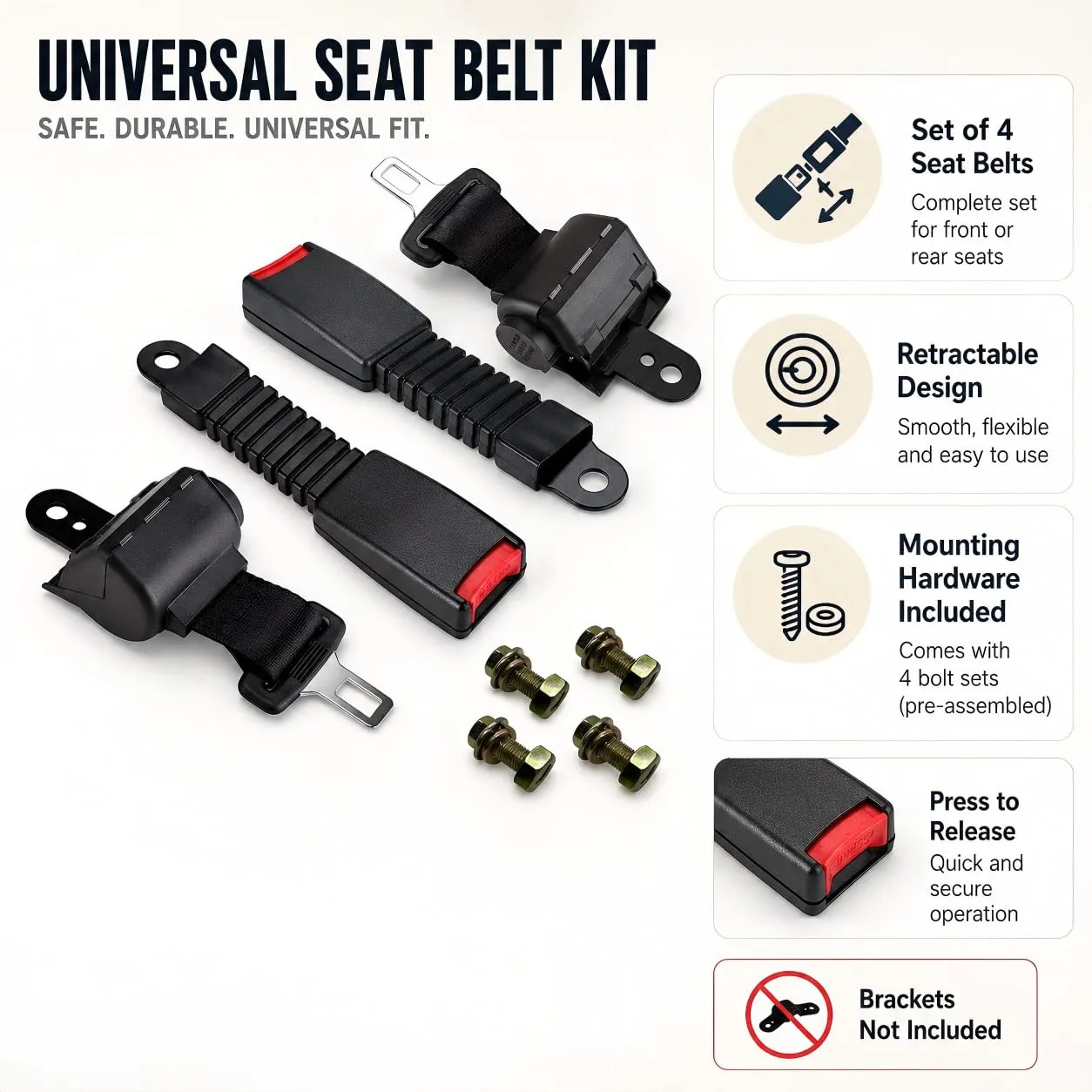 AERANCE 42-Inch Retractable Golf Cart Seat Belts, 4-Pack image 3
