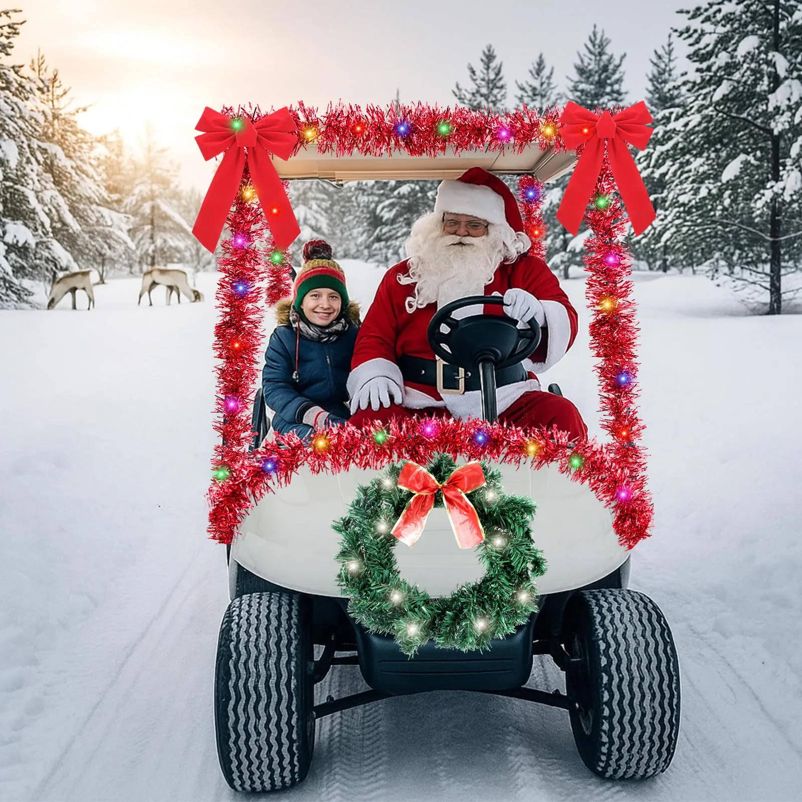 Maysing Christmas Golf Cart Decoration Set with LED Wreath - TID-Maysing-0997 image 3