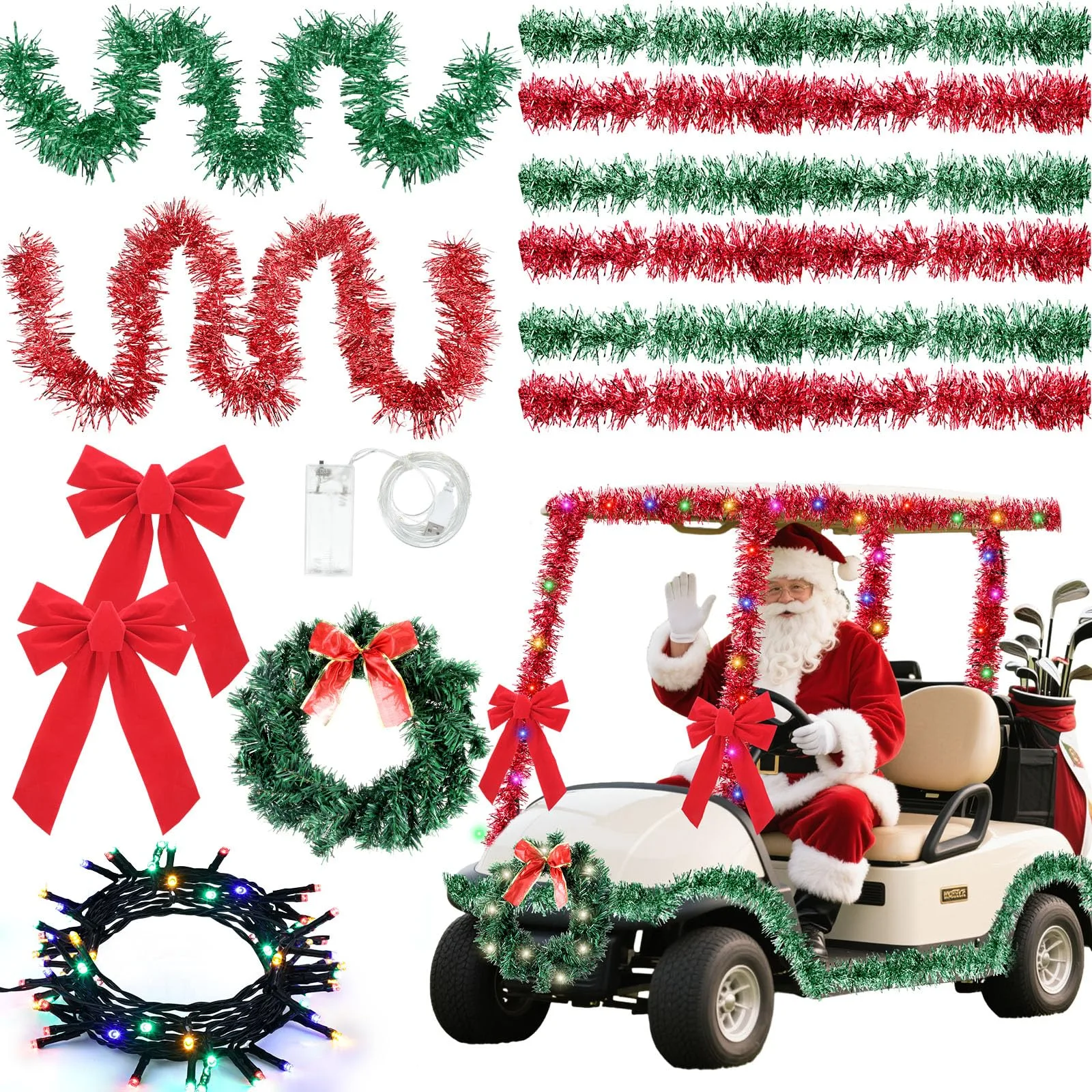Maysing Christmas Golf Cart Decoration Set with LED Wreath - TID-Maysing-0997