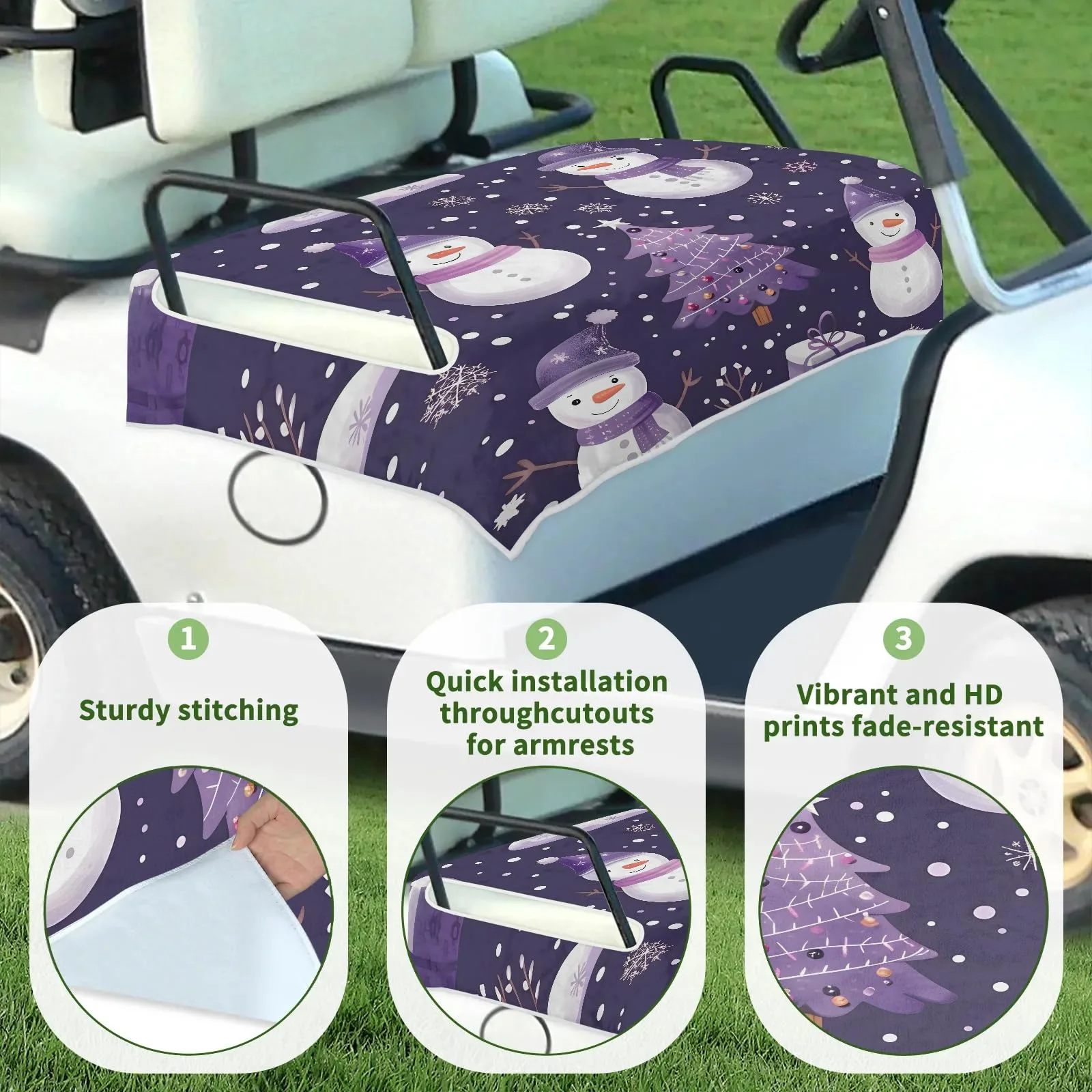 Tiveruda Purple Snowman Universal Golf Cart Seat Cover for 2-Person Seats, 51 x 31 image 3