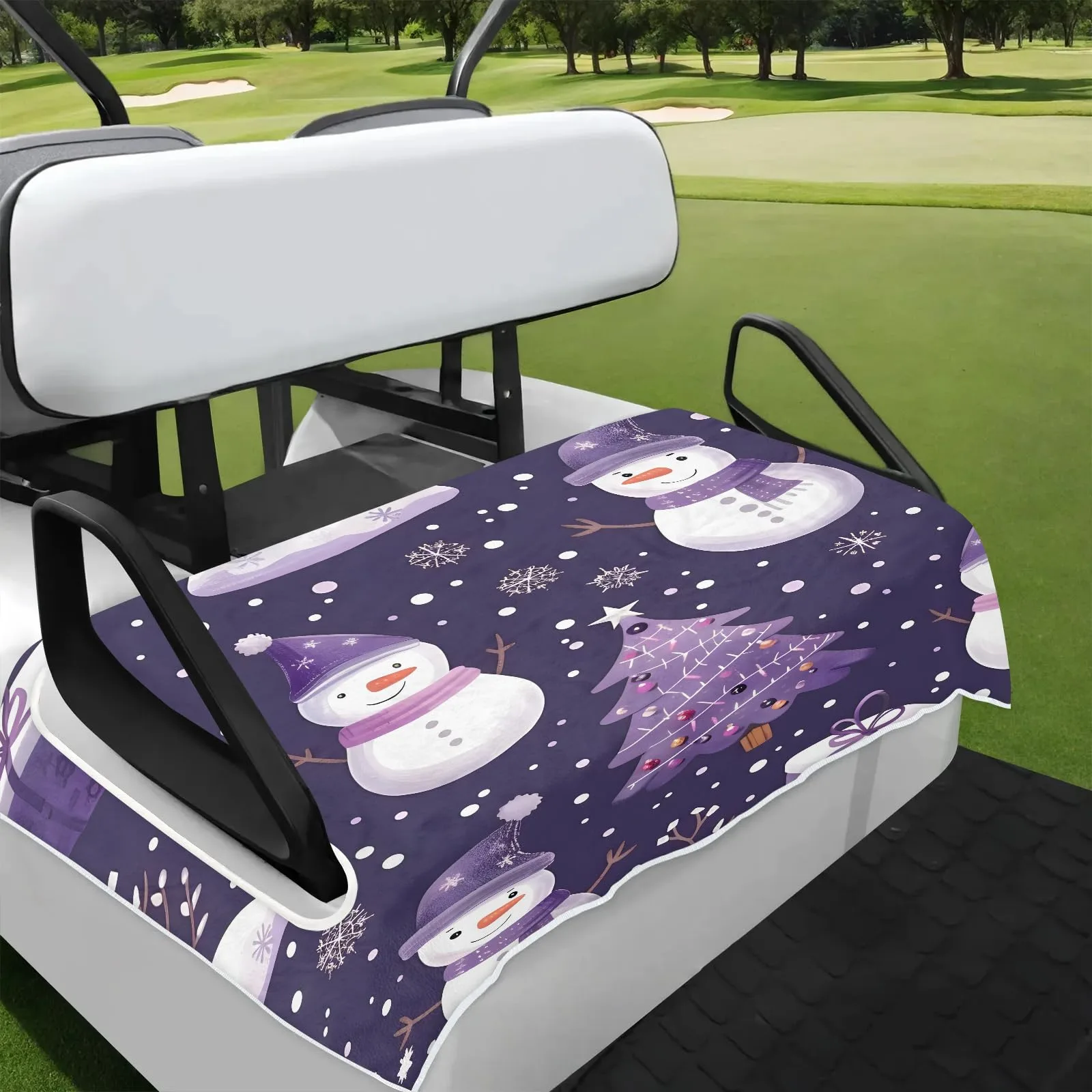 Tiveruda Purple Snowman Universal Golf Cart Seat Cover for 2-Person Seats, 51 x 31