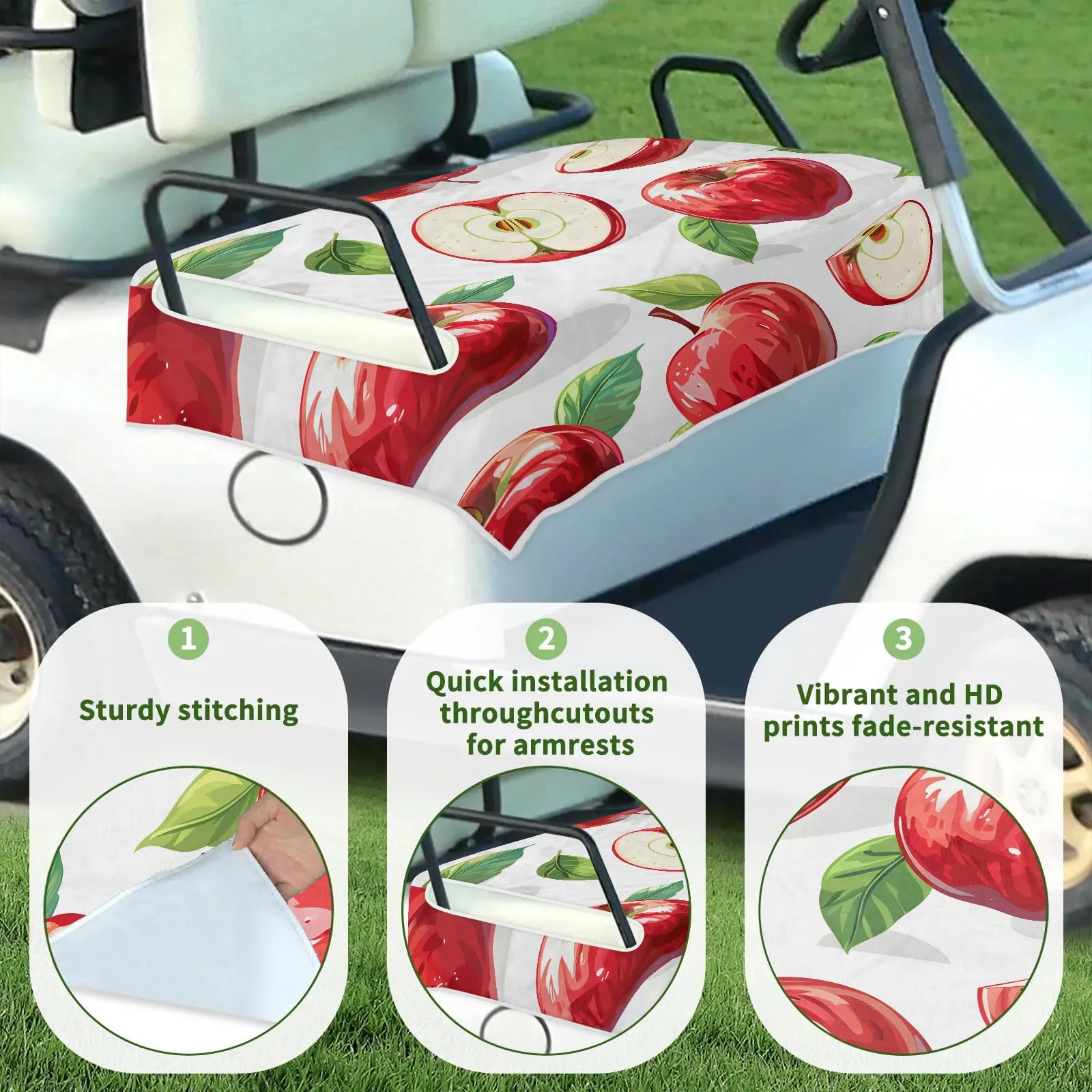 Tiveruda Red Apple Golf Cart Seat Cover, 51 x 31 in image 3