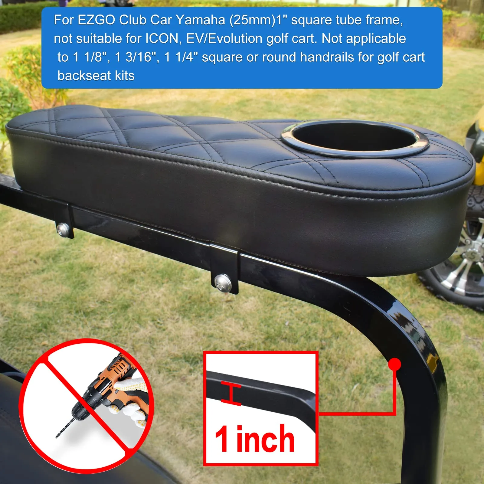 NOKINS Rear Golf Cart Armrest with Cup Holder WGN20004-Black image 2