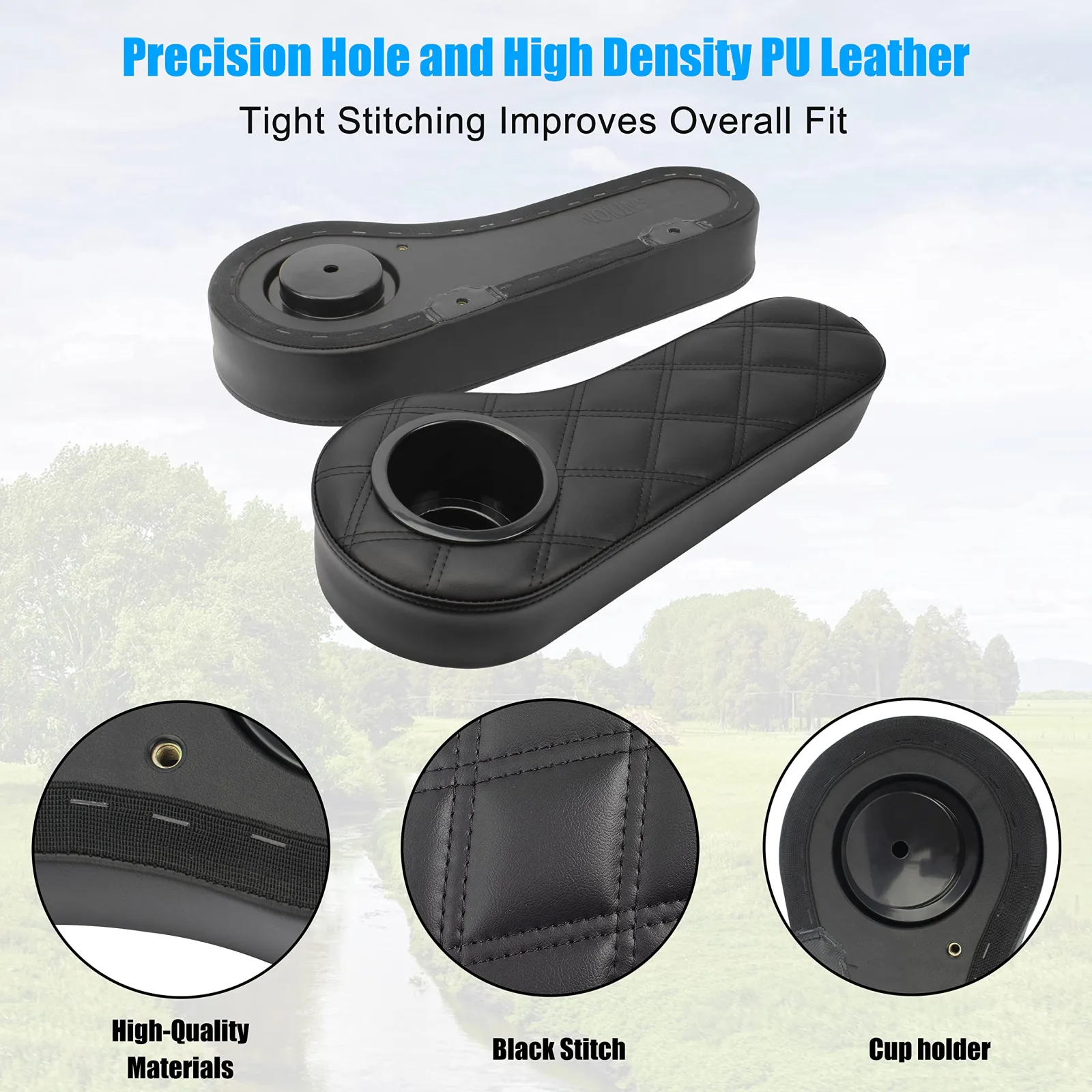 NOKINS Rear Golf Cart Armrest with Cup Holder WGN20004-Black image 3