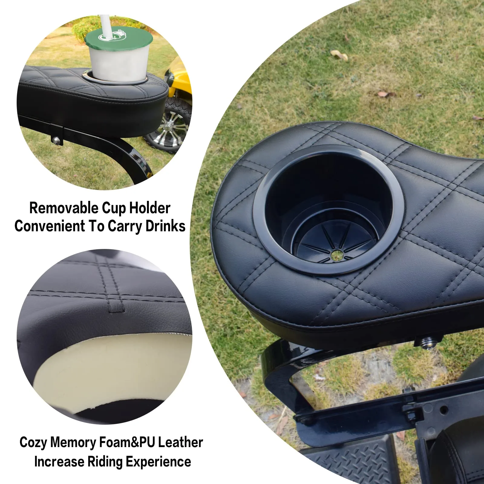 NOKINS Rear Golf Cart Armrest with Cup Holder WGN20004-Black image 4