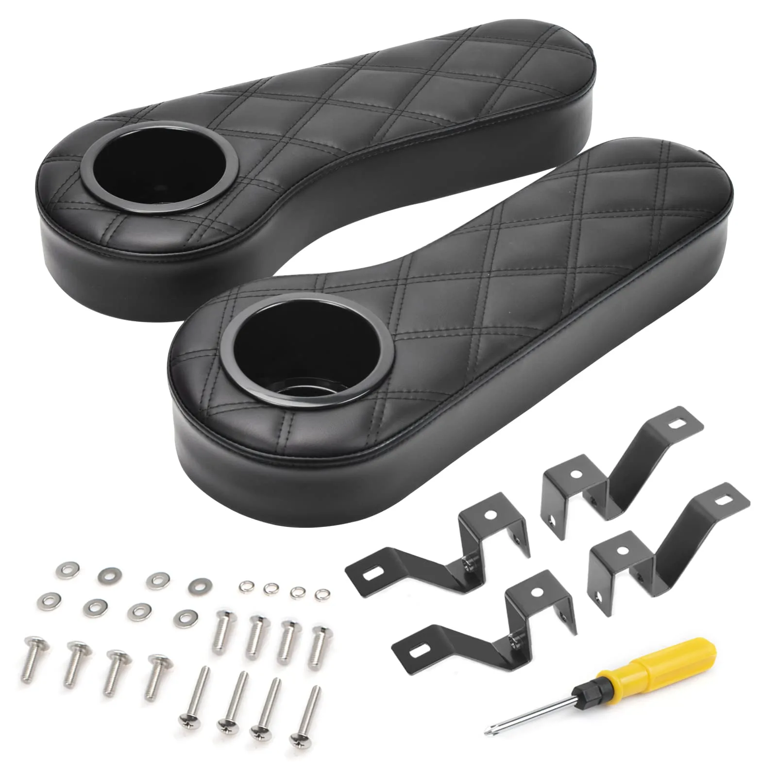 NOKINS Rear Golf Cart Armrest with Cup Holder WGN20004-Black