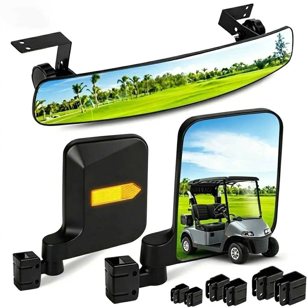 RIZINKART Golf Cart Mirror Kit with Folding Side Mirrors