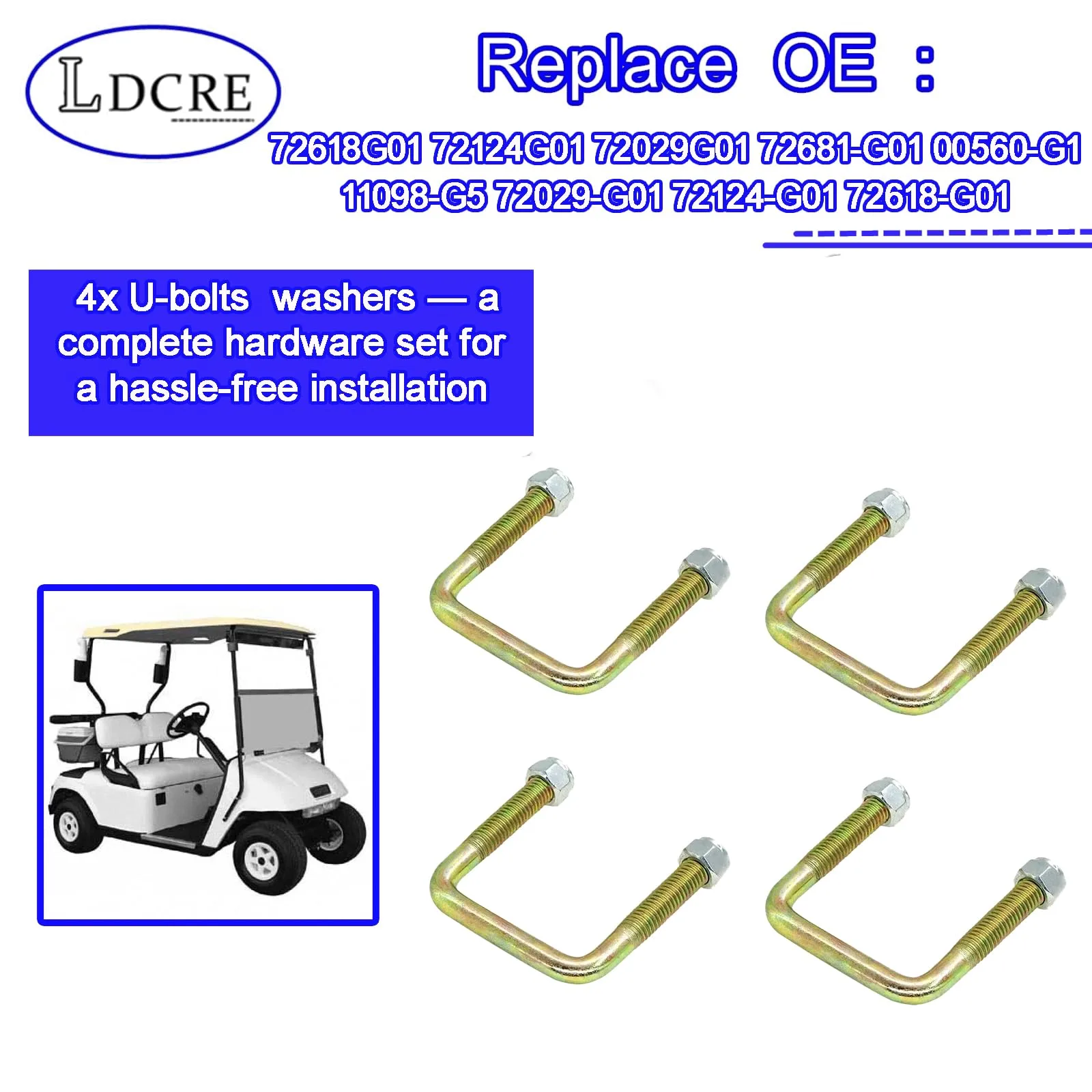 LDCRE Rear Leaf Spring U-Bolt Kit for E-Z-GO TXT image 3