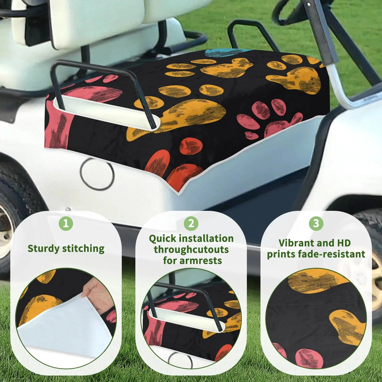 Tiveruda Paw Print Golf Cart Seat Cover, 51 x 31 in image 3