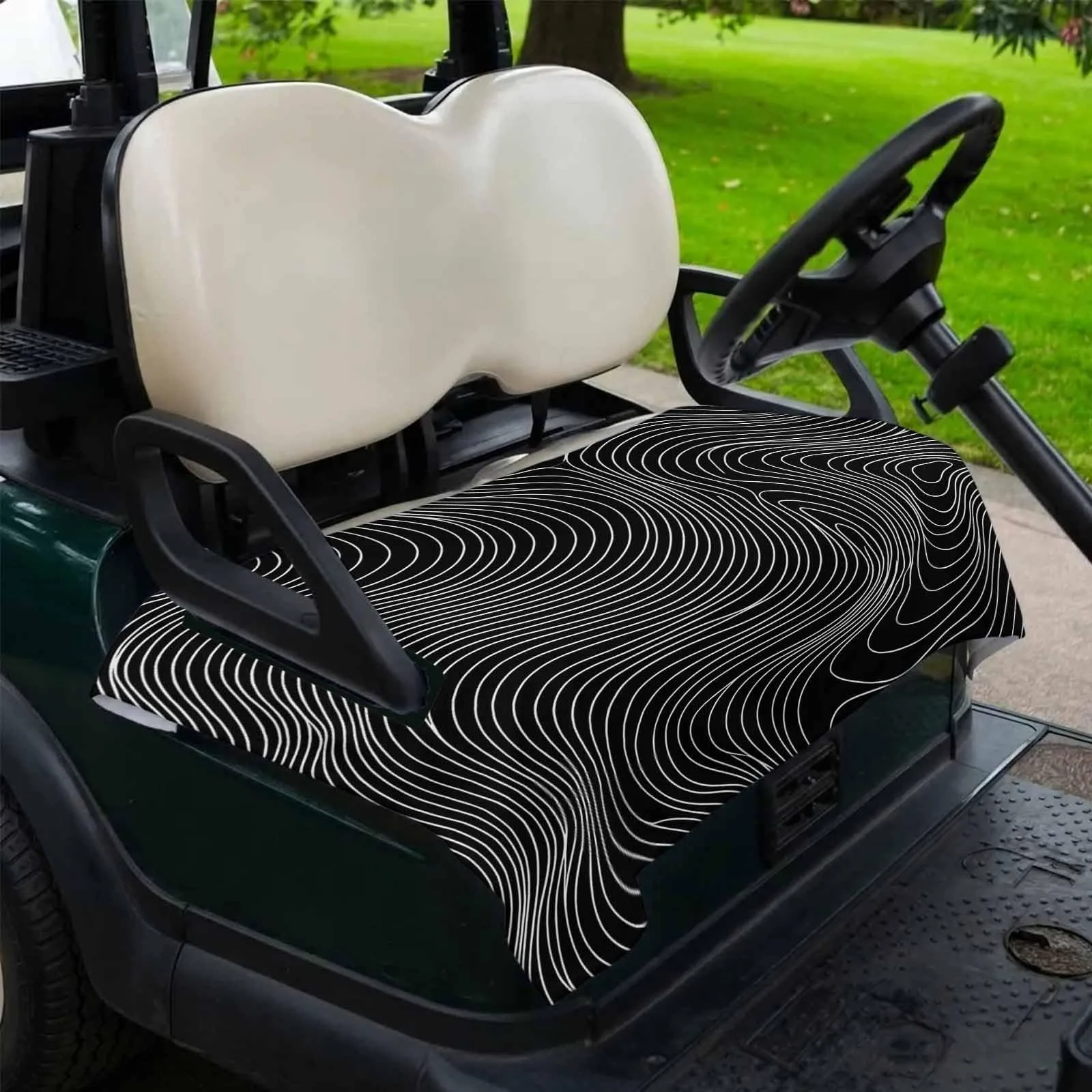DecorLovee 51 x 31 in Microfiber Golf Cart Seat Cover — Black & White Stripe (DLE202606101781062736278022828) image 2