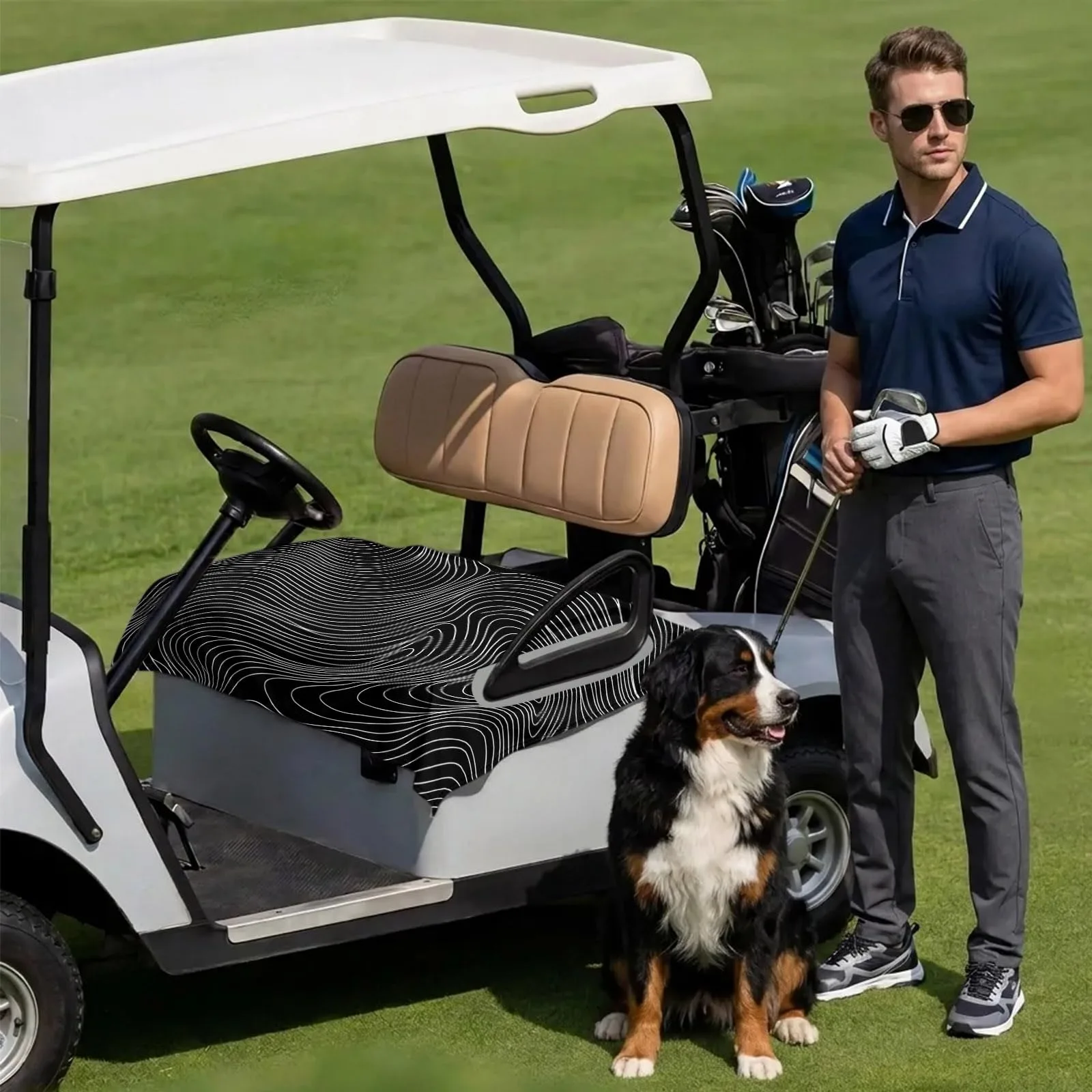 DecorLovee 51 x 31 in Microfiber Golf Cart Seat Cover — Black & White Stripe (DLE202606101781062736278022828) image 3