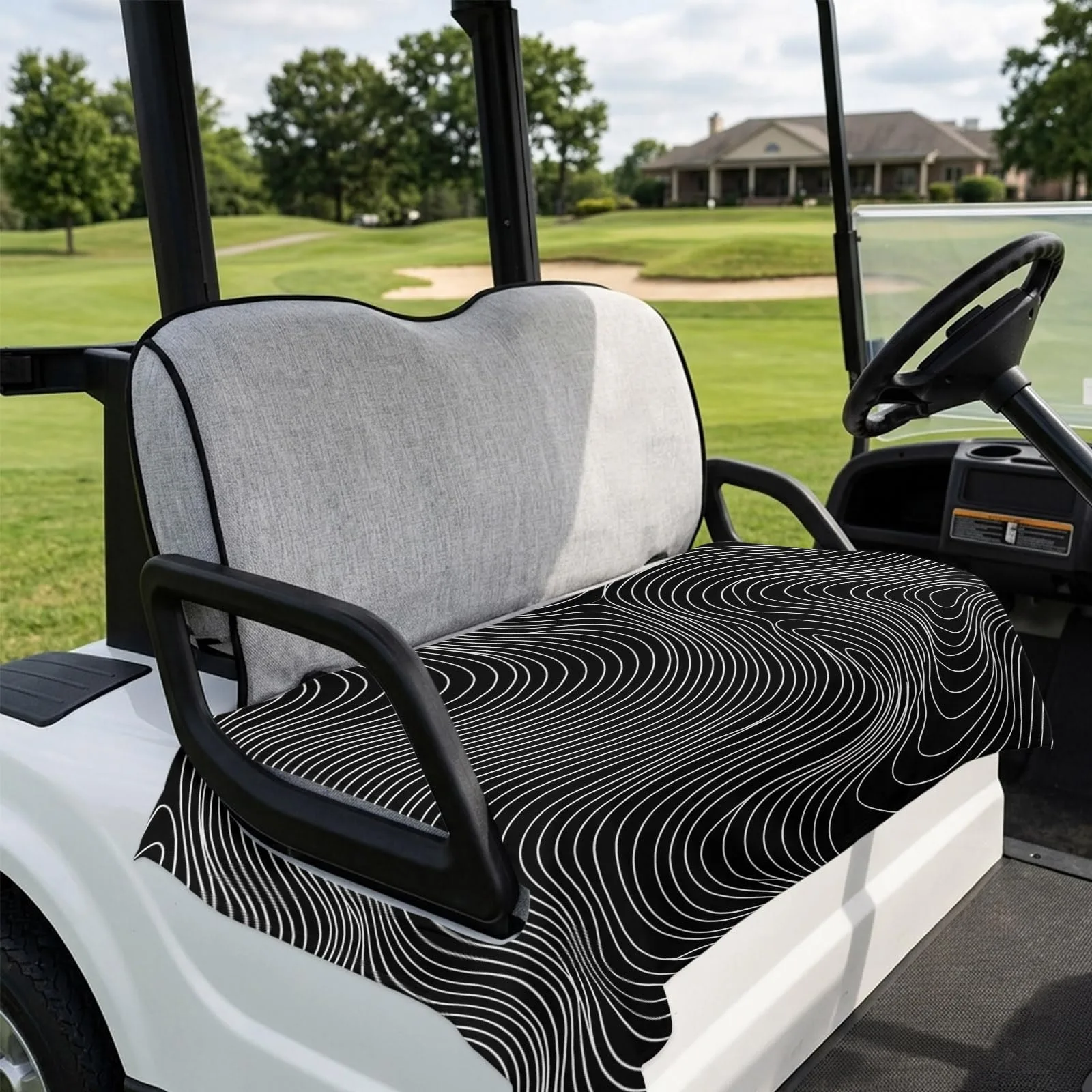 DecorLovee 51 x 31 in Microfiber Golf Cart Seat Cover — Black & White Stripe (DLE202606101781062736278022828) image 4