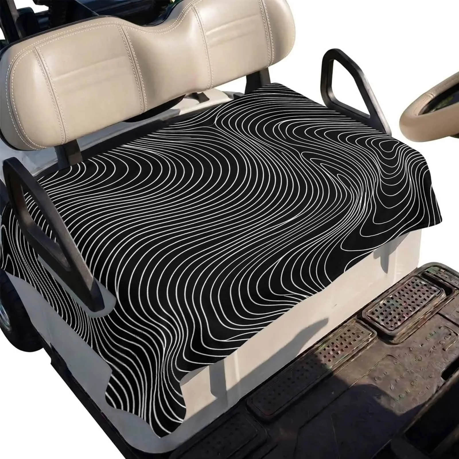 DecorLovee 51 x 31 in Microfiber Golf Cart Seat Cover — Black & White Stripe (DLE202606101781062736278022828)