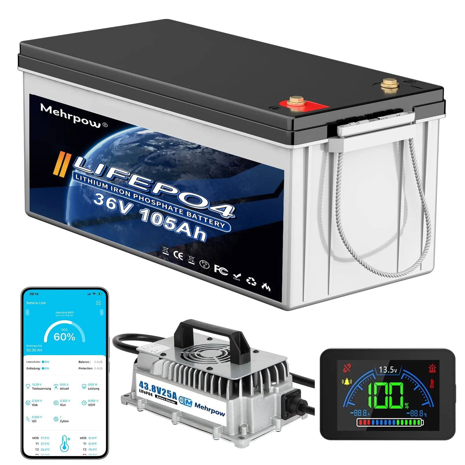 Mehrpow 36V 105Ah Lithium Golf Cart Battery with Charger